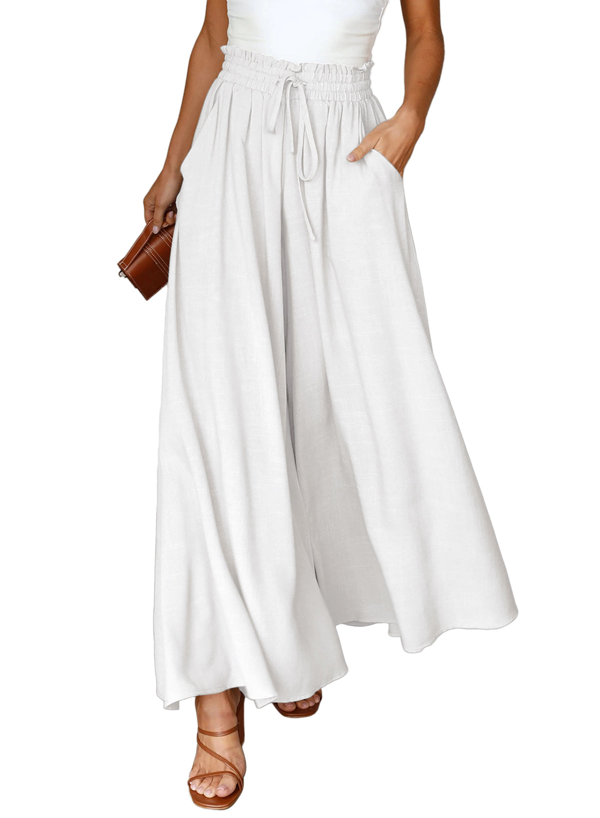 Dokotoo Pants for Women Casual Elastic Waist Wide Leg Pants with Pockets