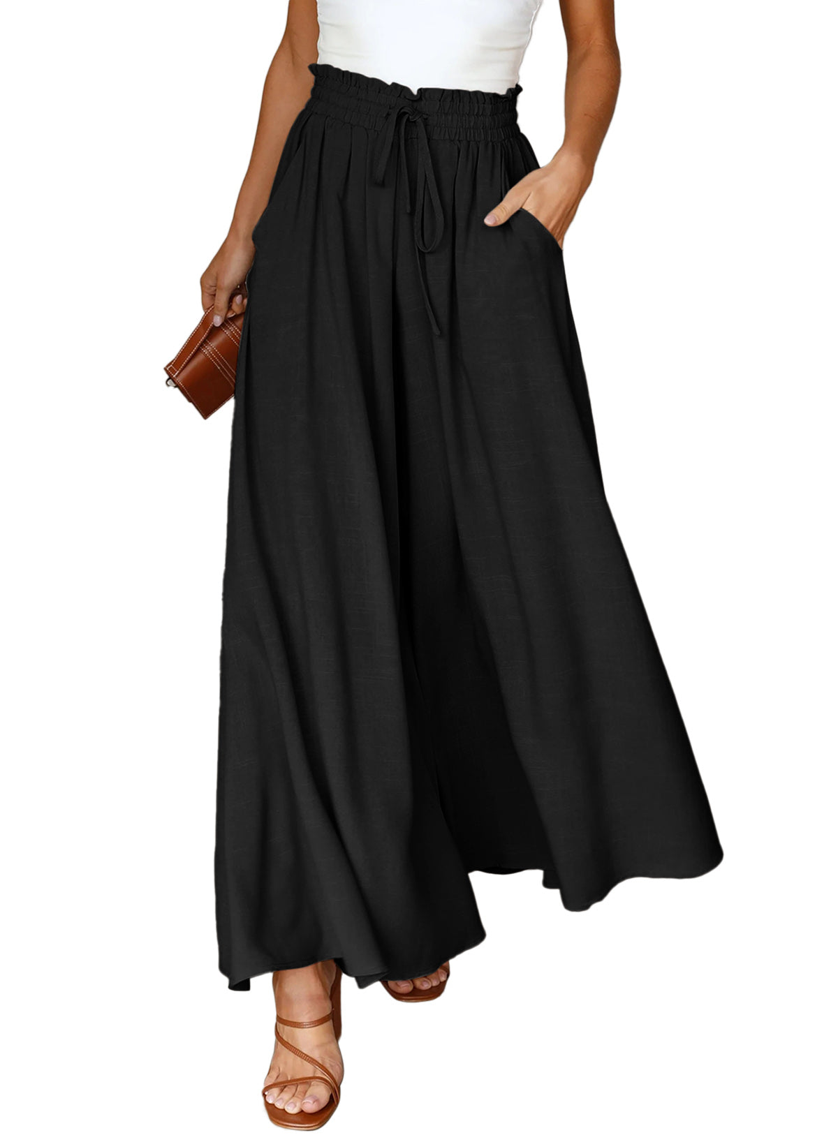 Dokotoo Pants for Women Casual Elastic Waist Wide Leg Pants with Pockets