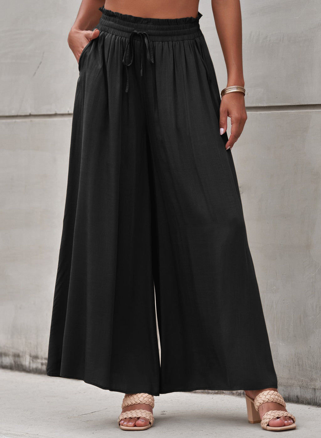 Dokotoo Pants for Women Casual Elastic Waist Wide Leg Pants with Pockets