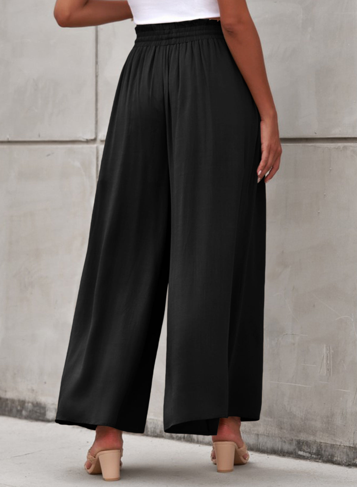 Dokotoo Pants for Women Casual Elastic Waist Wide Leg Pants with Pockets