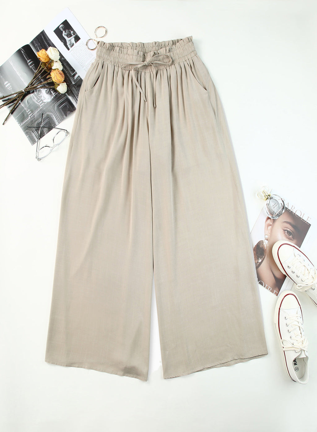 Dokotoo Pants for Women Casual Elastic Waist Wide Leg Pants with Pockets