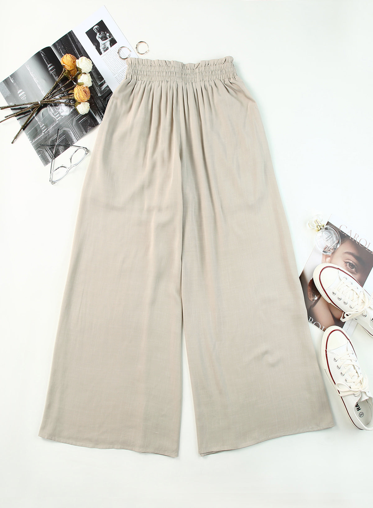 Dokotoo Pants for Women Casual Elastic Waist Wide Leg Pants with Pockets