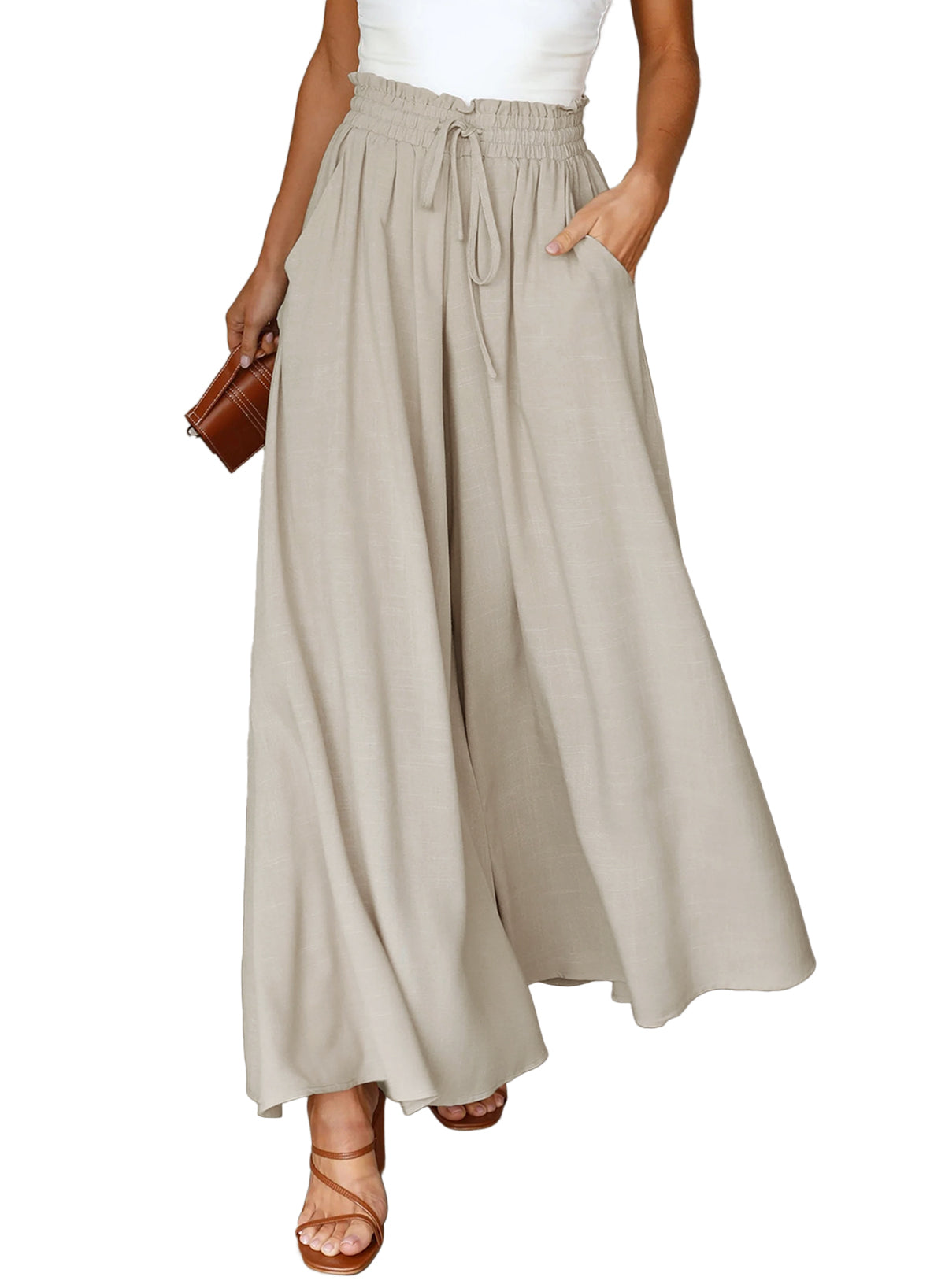 Dokotoo Pants for Women Casual Elastic Waist Wide Leg Pants with Pockets