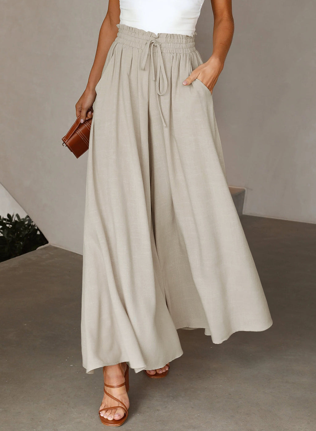 Dokotoo Pants for Women Casual Elastic Waist Wide Leg Pants with Pockets