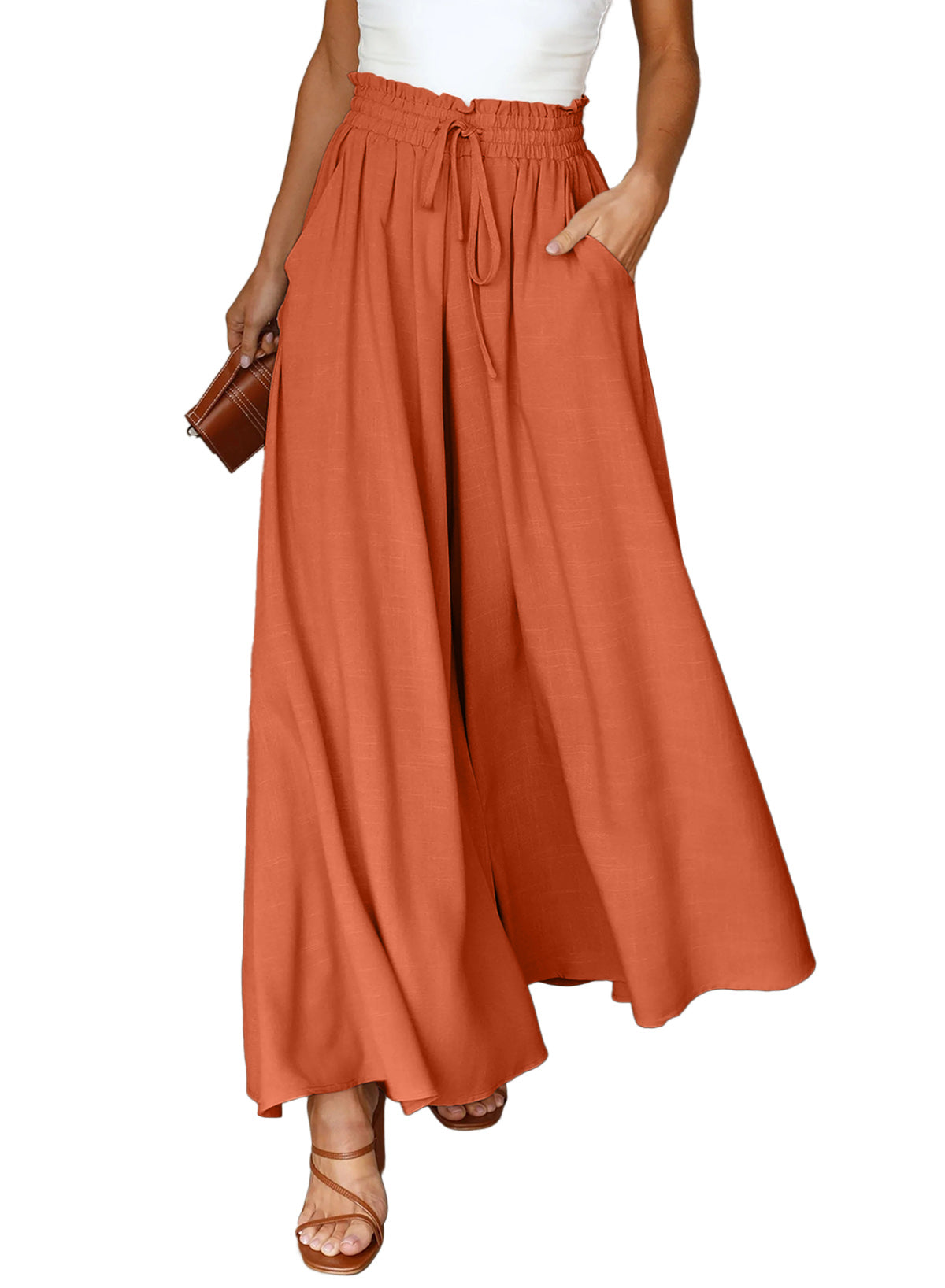 Dokotoo Pants for Women Casual Elastic Waist Wide Leg Pants with Pockets