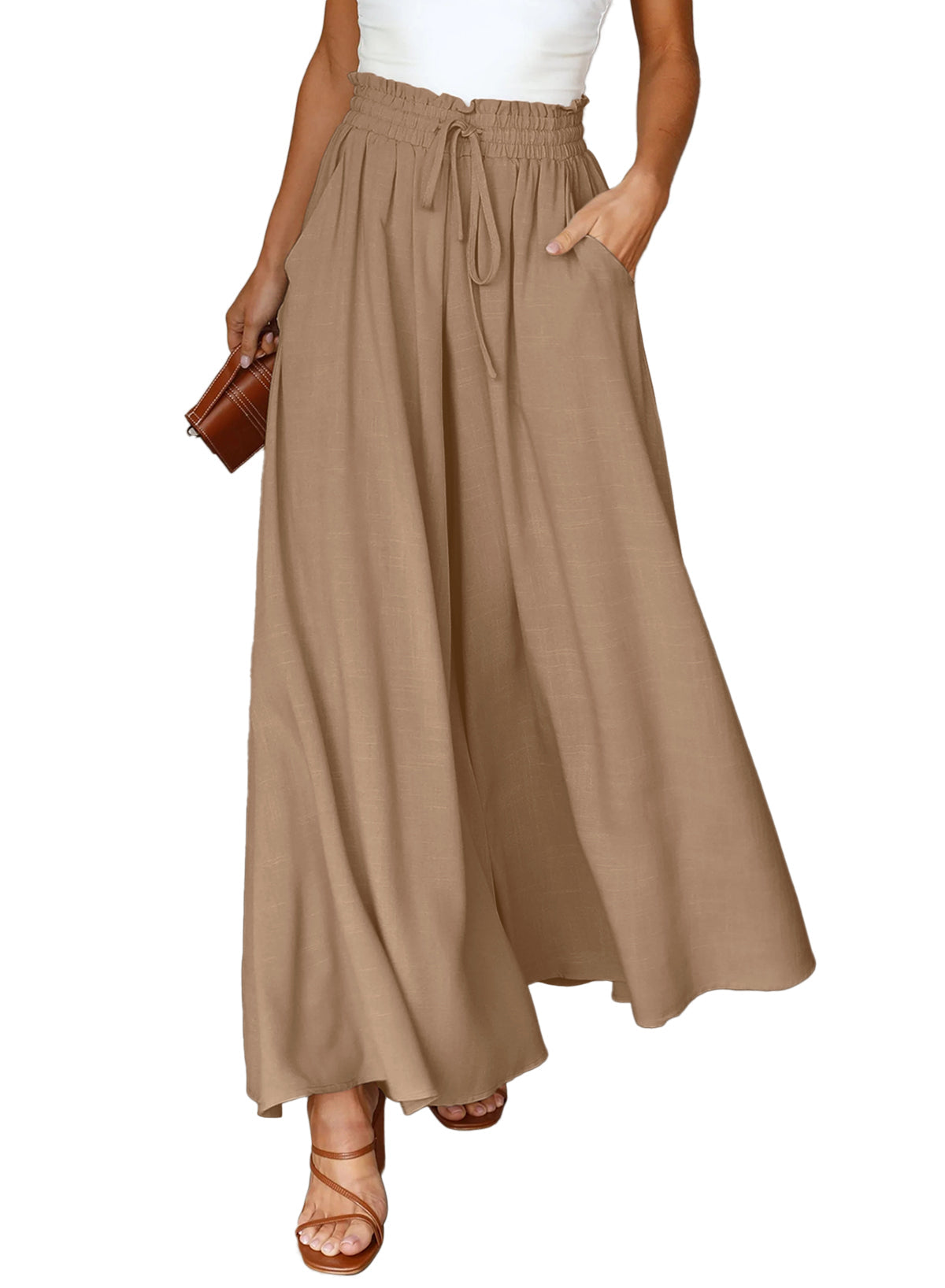 Dokotoo Pants for Women Casual Elastic Waist Wide Leg Pants with Pockets