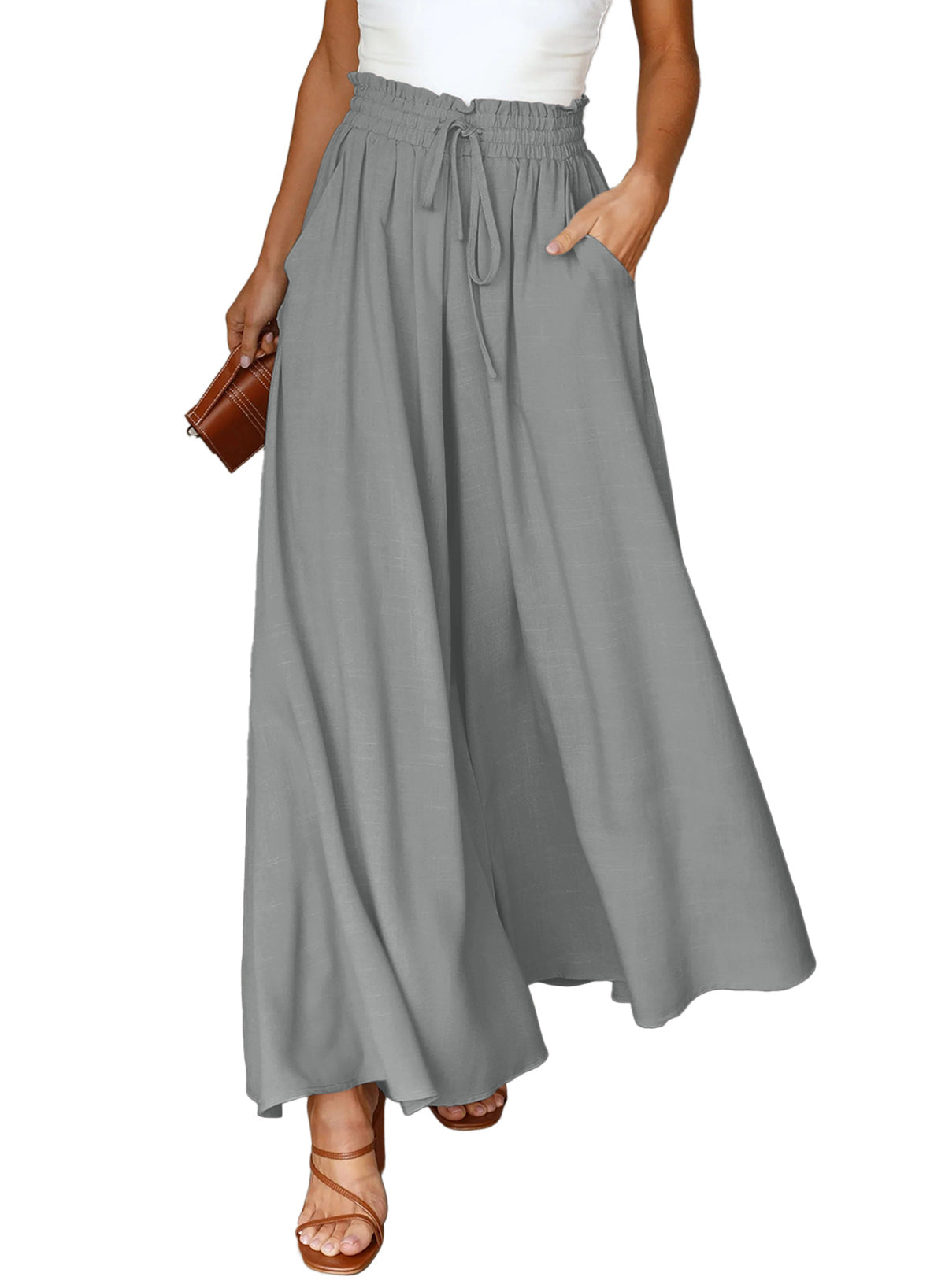 Dokotoo Pants for Women Casual Elastic Waist Wide Leg Pants with Pockets