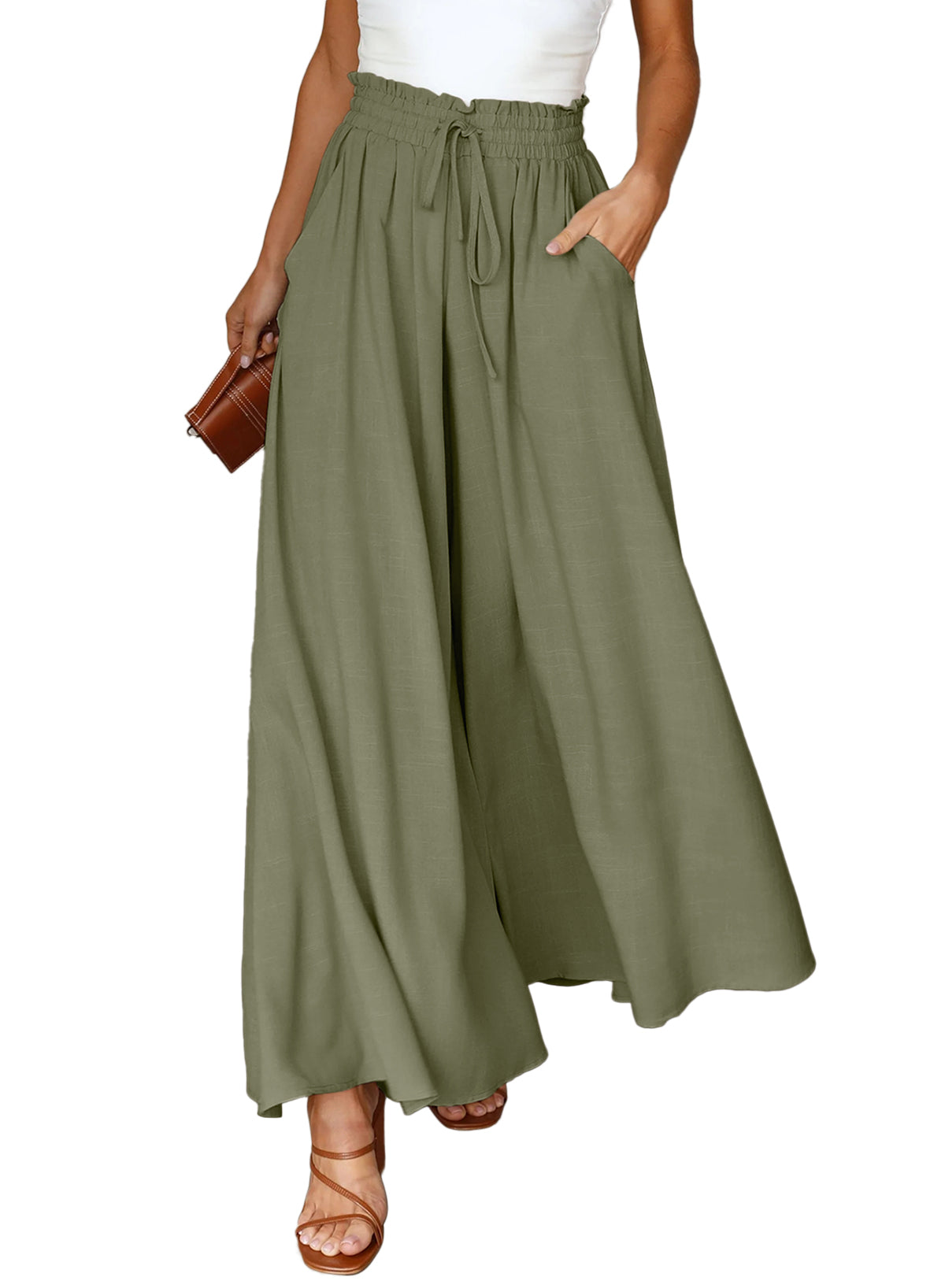 Dokotoo Pants for Women Casual Elastic Waist Wide Leg Pants with Pockets