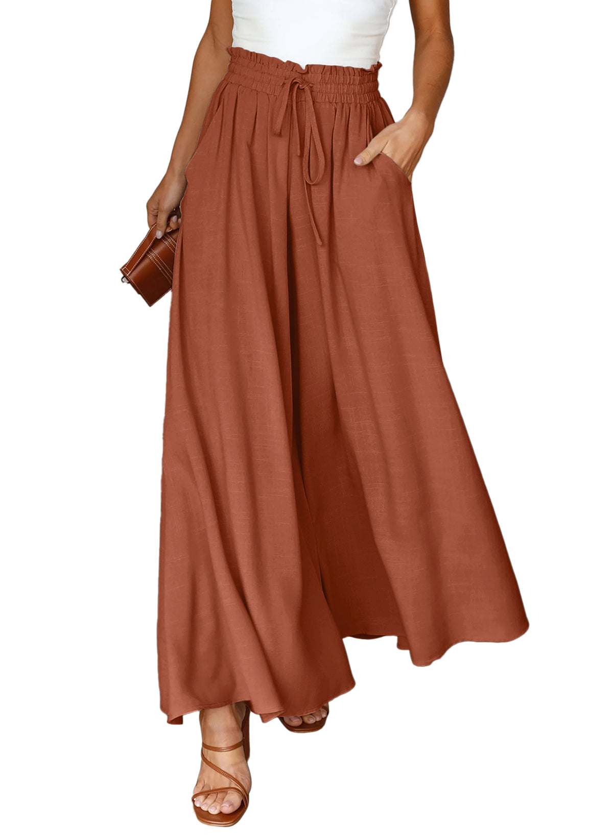 Dokotoo Pants for Women Casual Elastic Waist Wide Leg Pants with Pockets