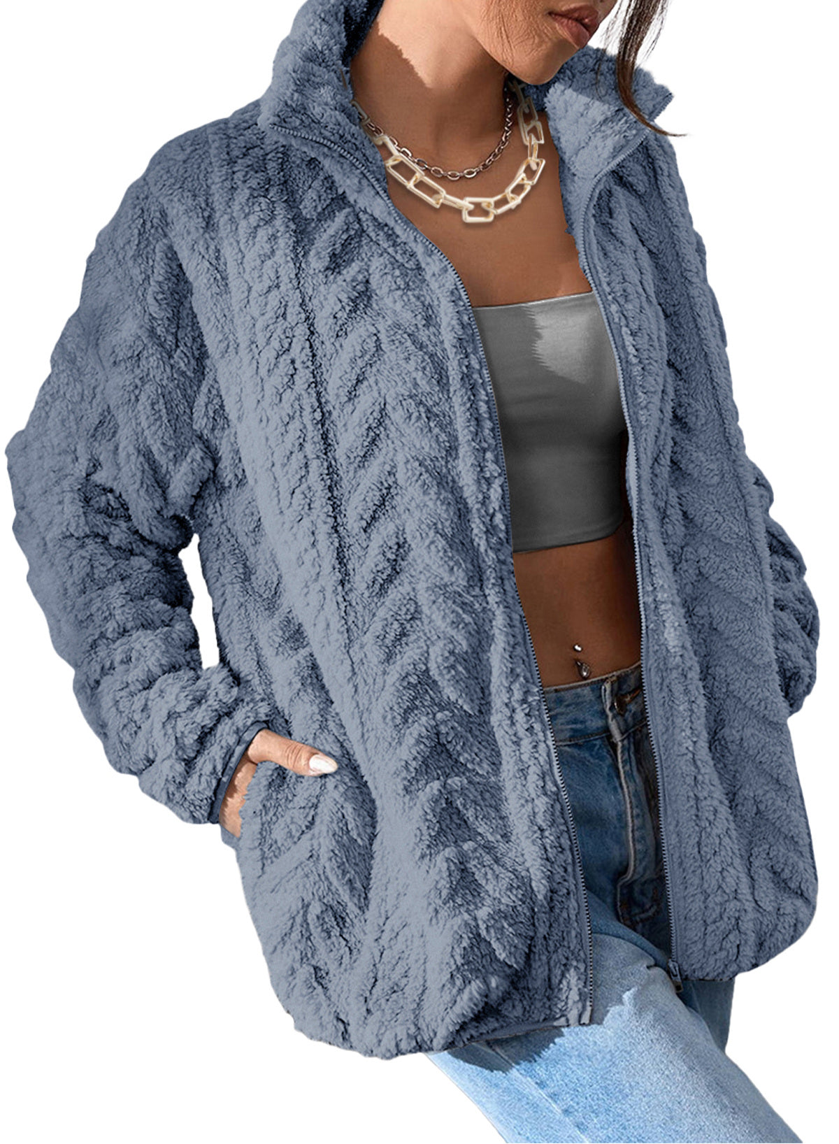 Dokotoo Winter Fleece Jacket for Women 2026 Zipper Casual Coat with Pockets