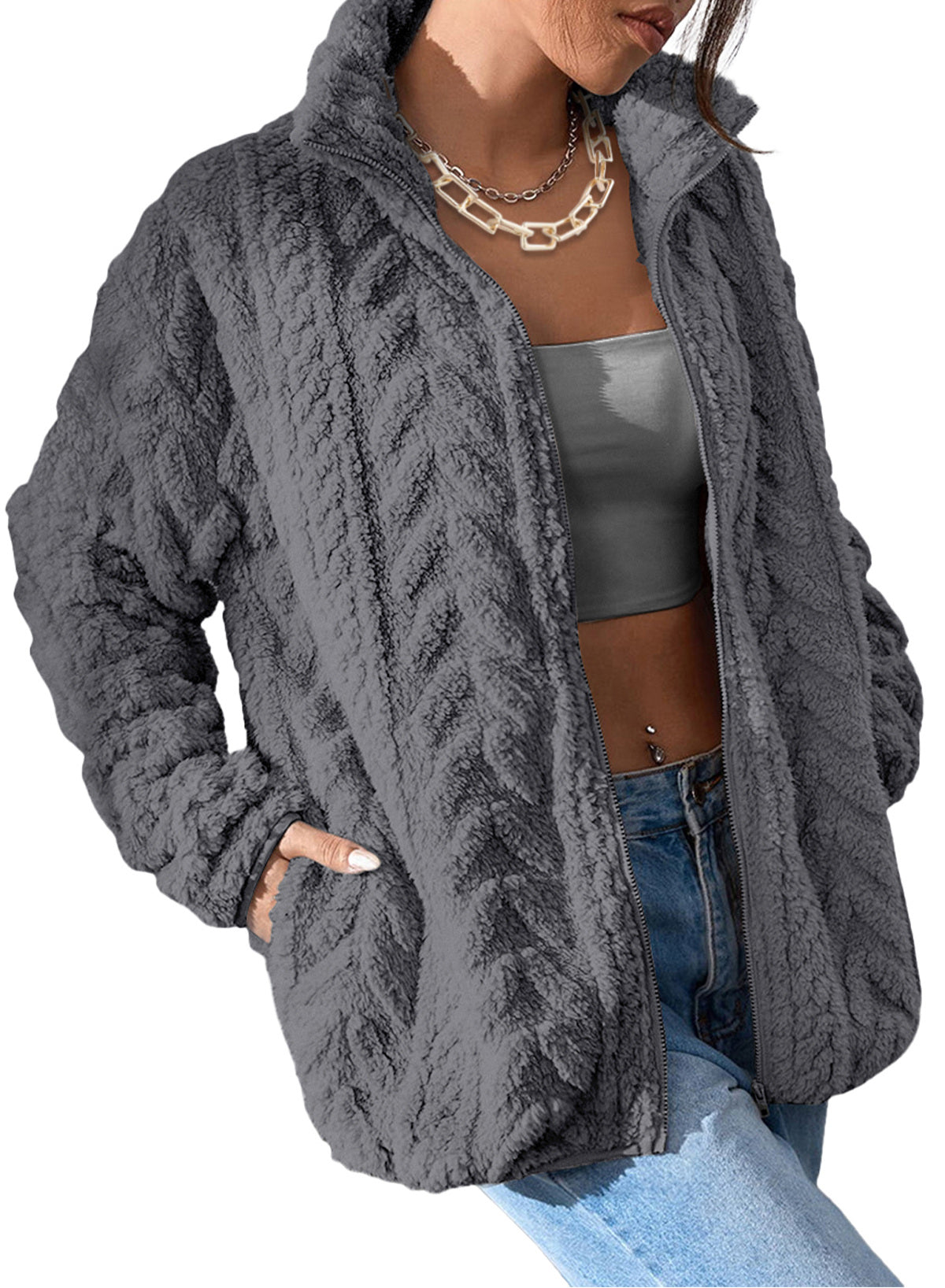 Dokotoo Winter Fleece Jacket for Women 2026 Zipper Casual Coat with Pockets