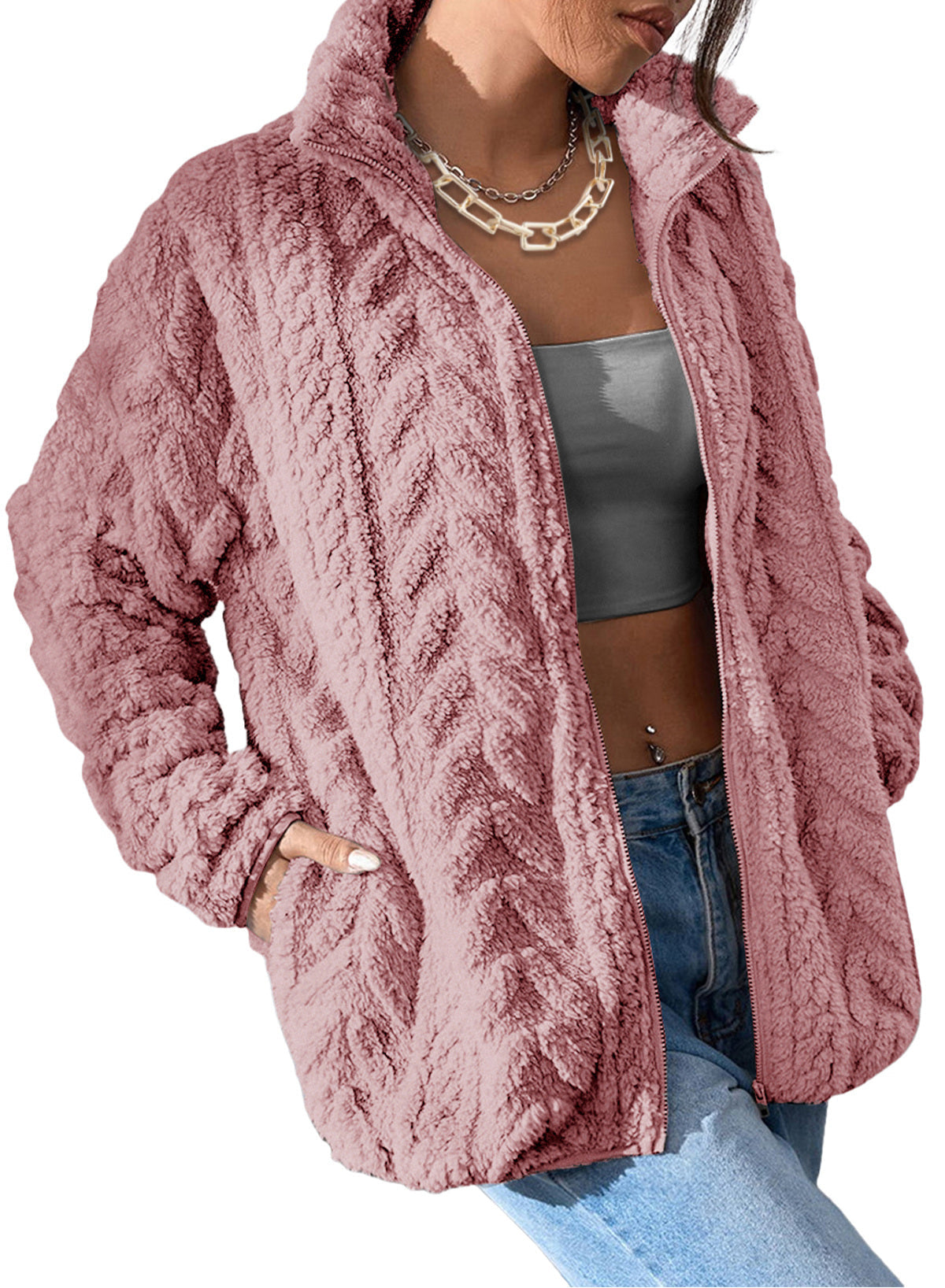 Dokotoo Winter Fleece Jacket for Women 2026 Zipper Casual Coat with Pockets