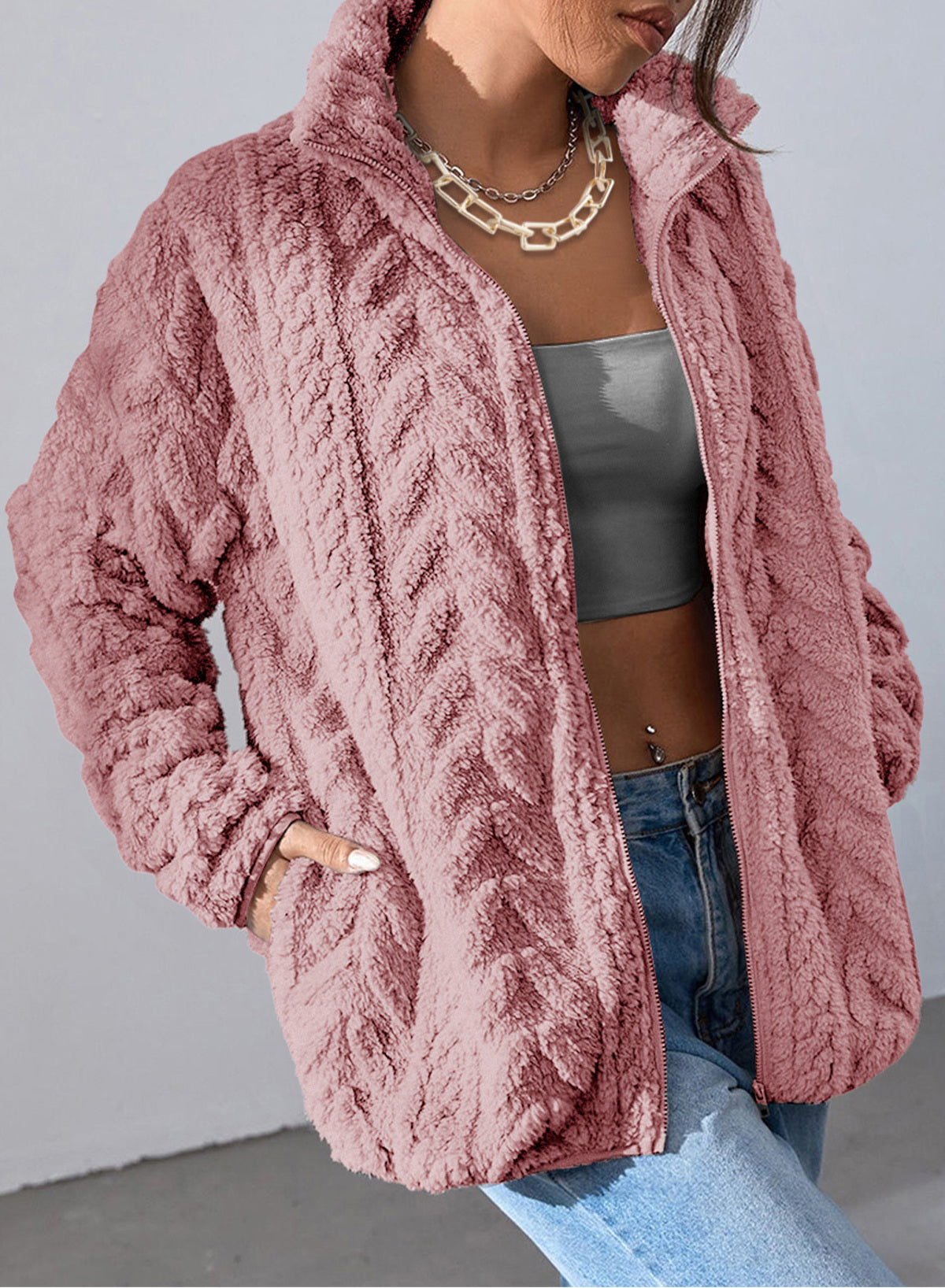 Dokotoo Winter Fleece Jacket for Women 2026 Zipper Casual Coat with Pockets