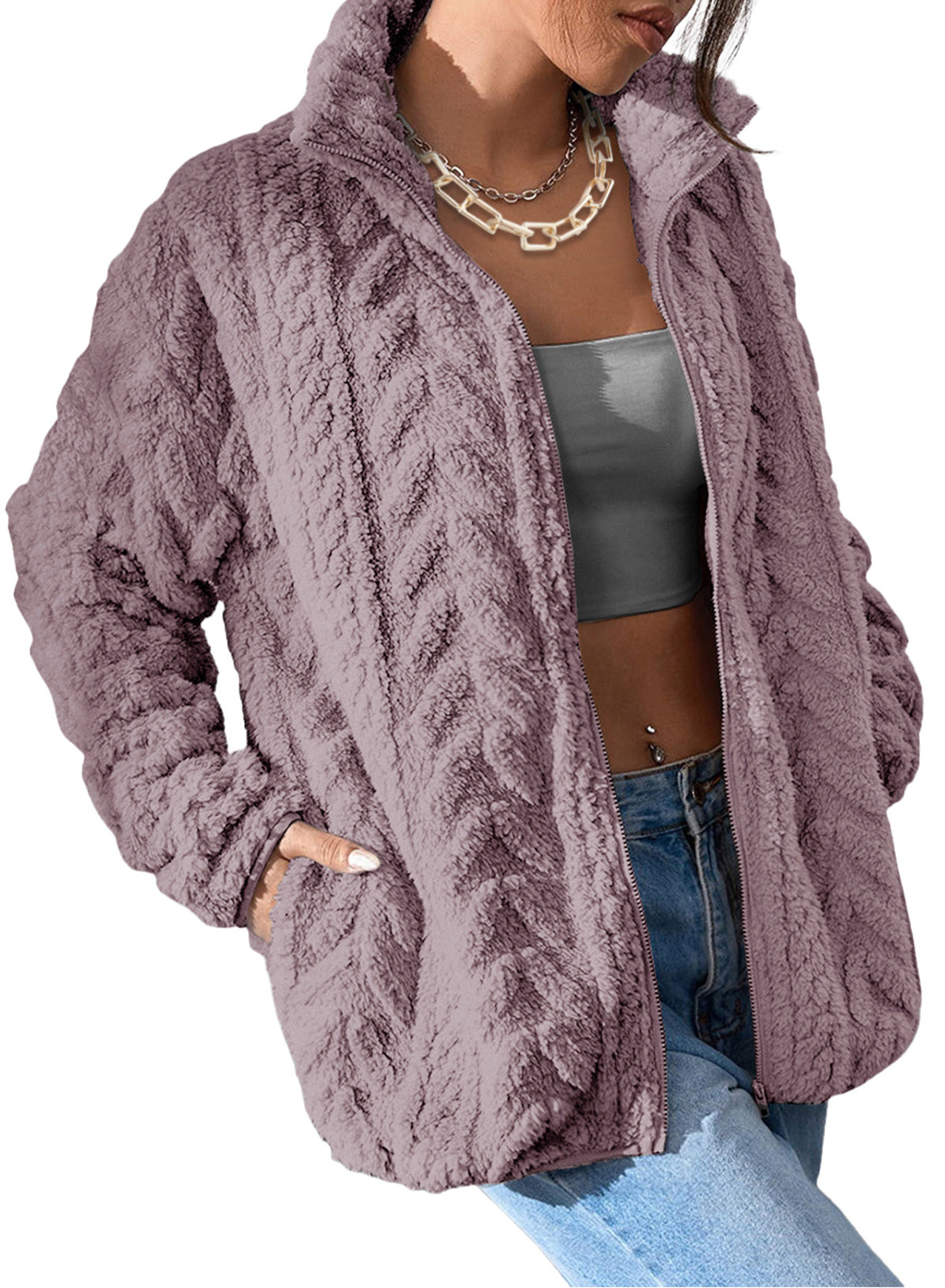 Dokotoo Winter Fleece Jacket for Women 2026 Zipper Casual Coat with Pockets