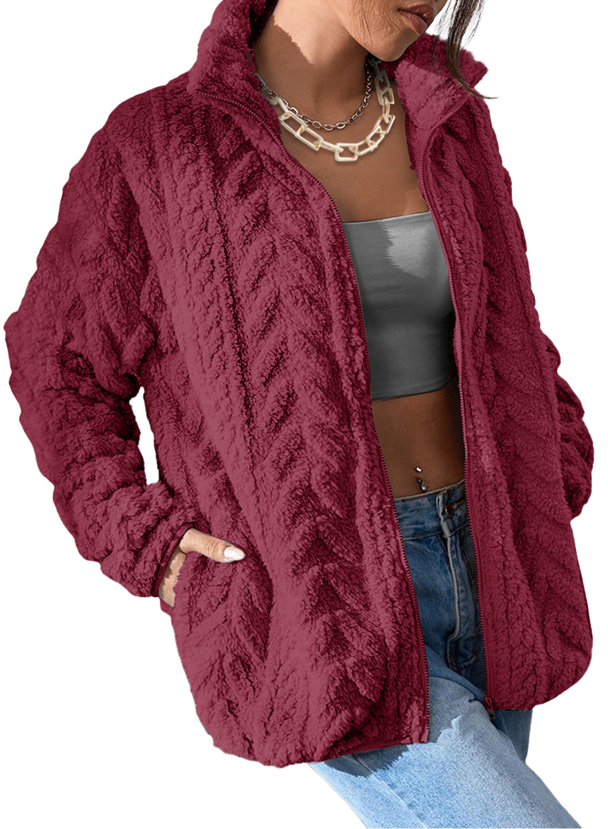 Dokotoo Winter Fleece Jacket for Women 2026 Zipper Casual Coat with Pockets