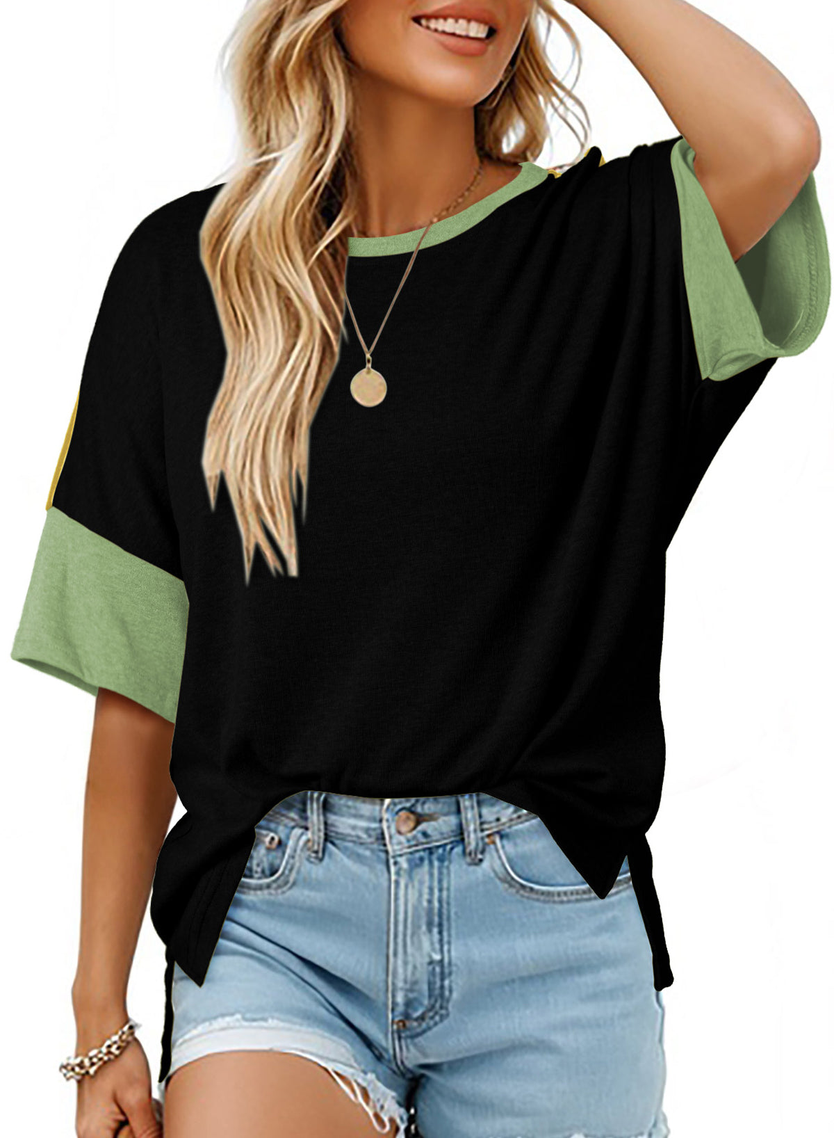 Dokotoo Womens Tops Oversized Trendy Shirts Color Block Crewneck Blouses