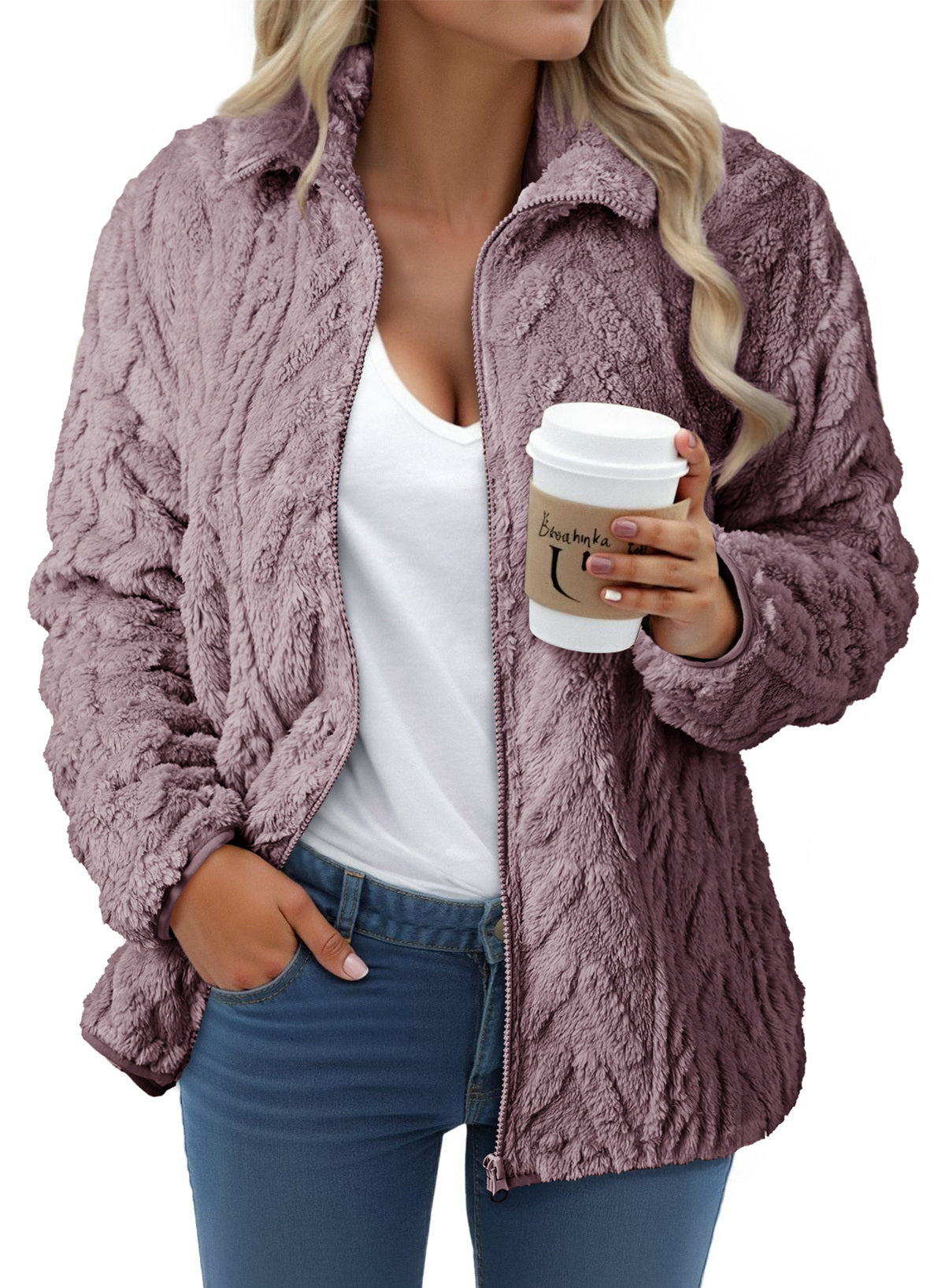 Dokotoo Winter Fleece Jacket for Women 2026 Zipper Casual Coat with Pockets