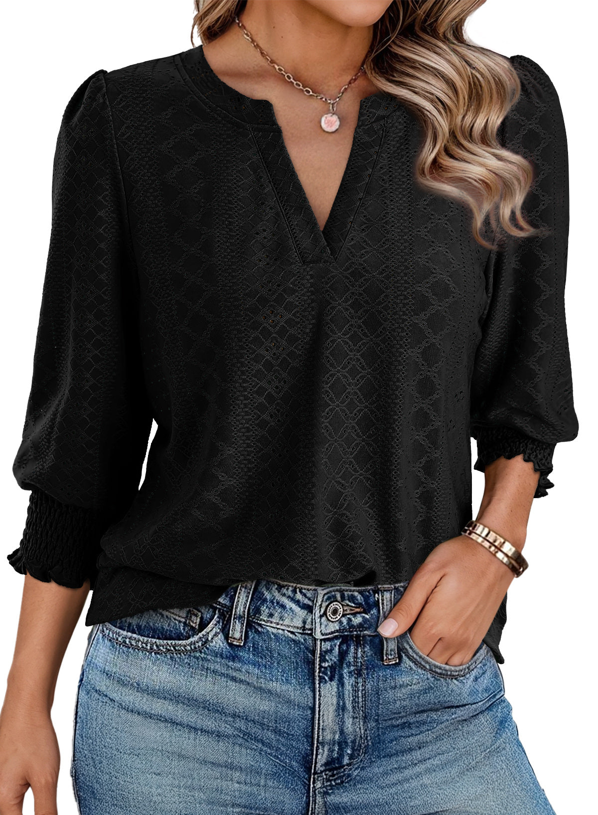 Dokotoo Womens Hollow Out Blouses 3/4 Sleeve Business Tops T-Shirts 2026