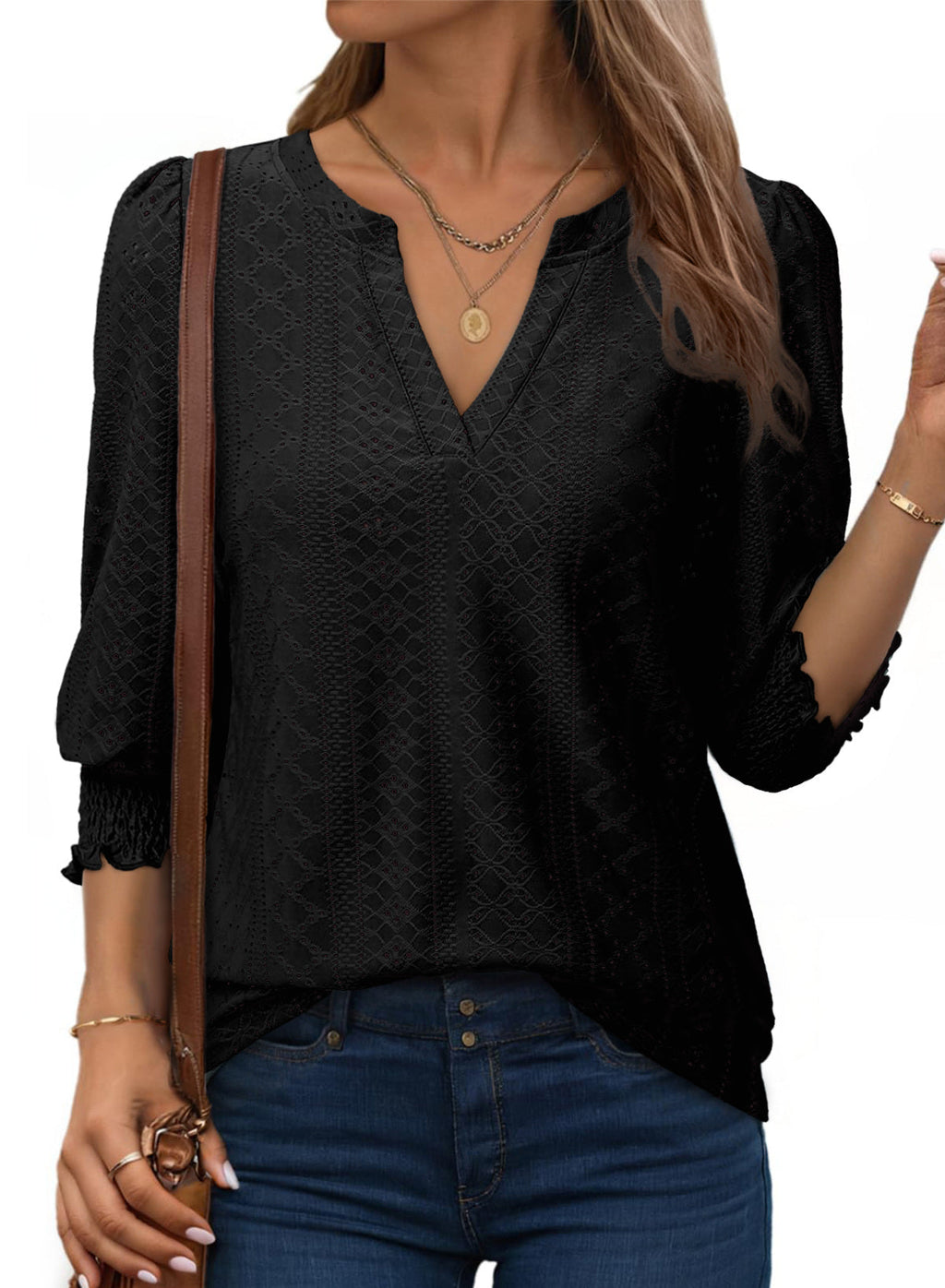 Dokotoo Womens Hollow Out Blouses 3/4 Sleeve Business Tops T-Shirts 2026