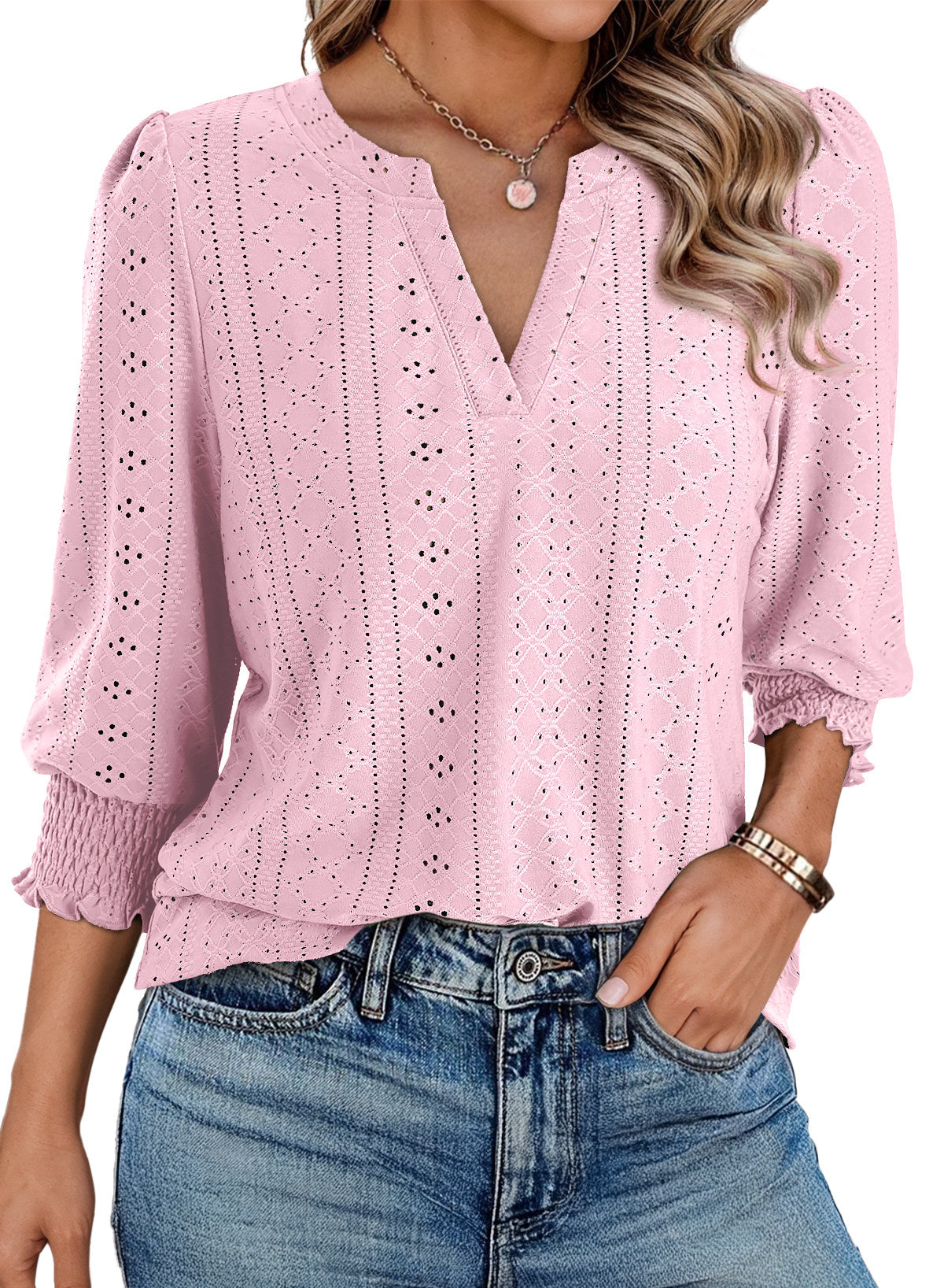 Dokotoo Womens Hollow Out Blouses 3/4 Sleeve Business Tops T-Shirts 2026