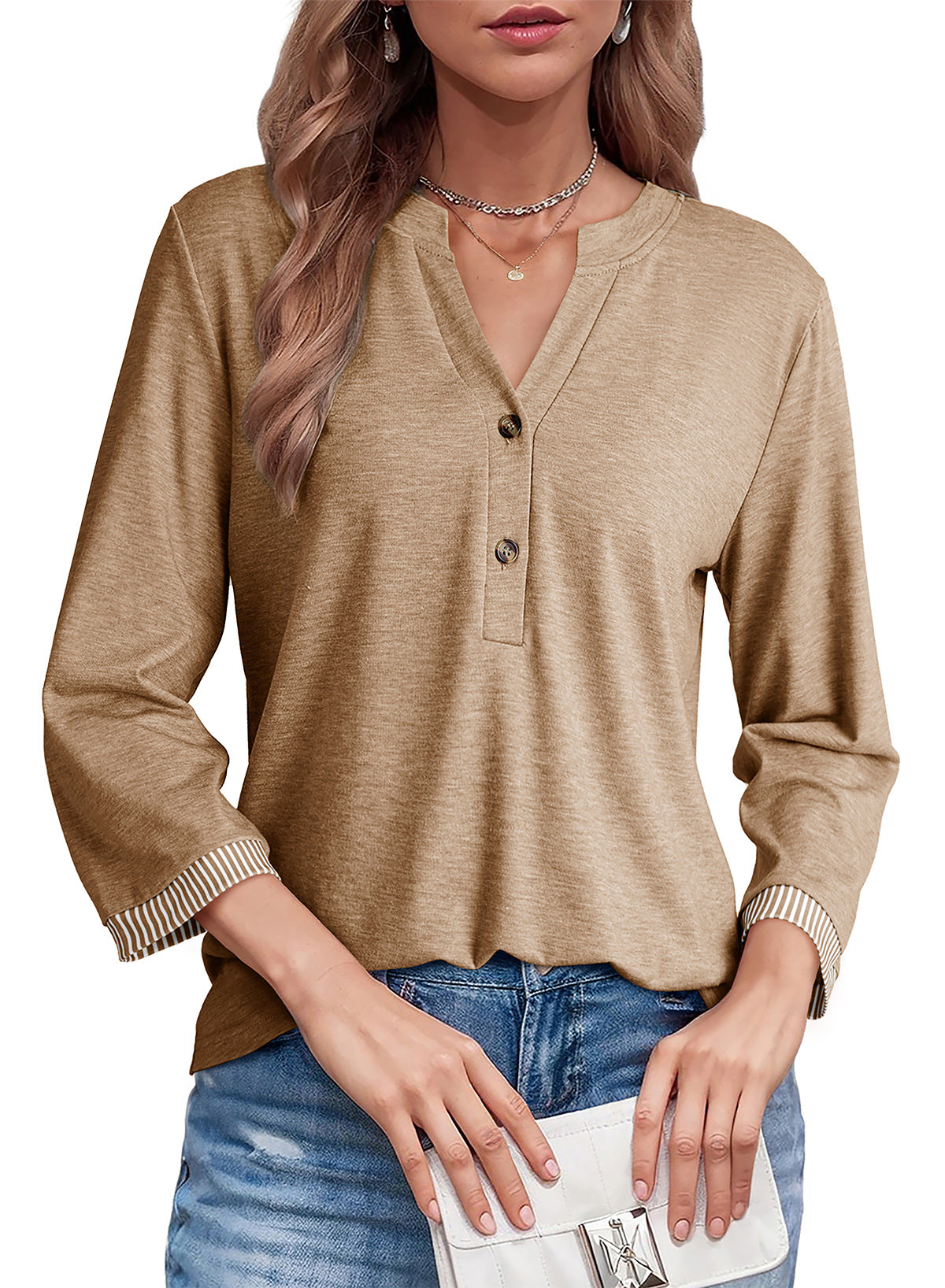 Dokotoo Womens Tops Fall 3/4 Length Sleeve Fashion Solid T-Shirts
