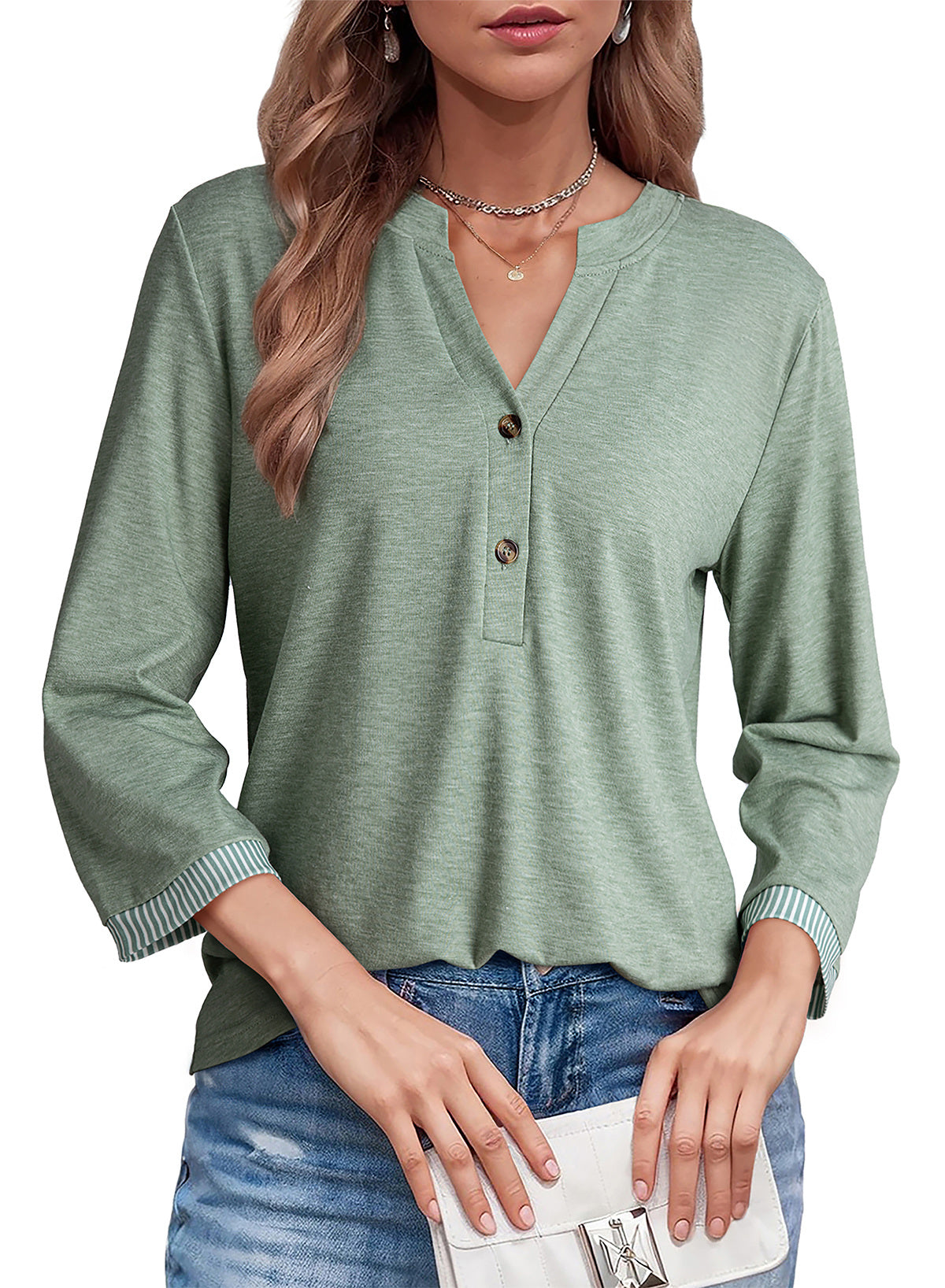 Dokotoo Womens Tops Fall 3/4 Length Sleeve Fashion Solid T-Shirts