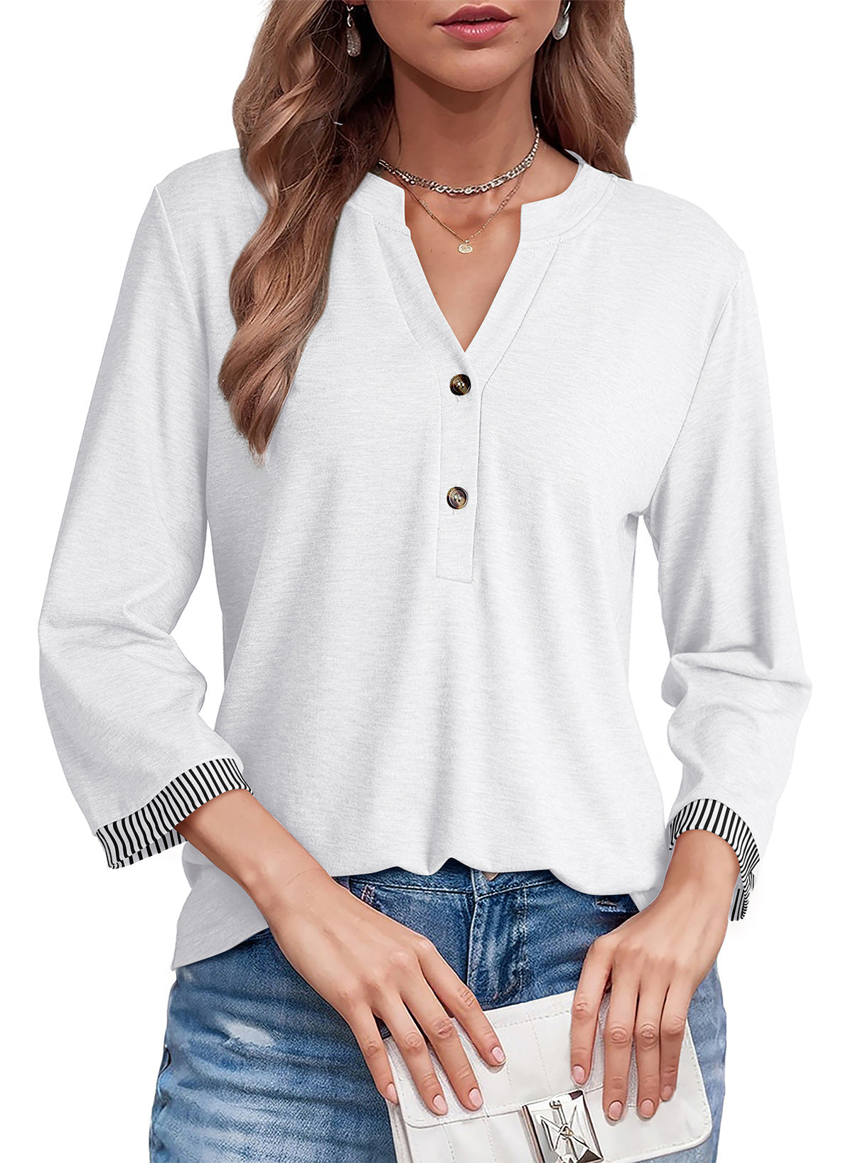Dokotoo Womens Tops Fall 3/4 Length Sleeve Fashion Solid T-Shirts