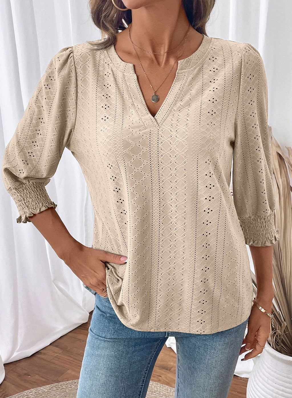 Dokotoo Womens Hollow Out Blouses 3/4 Sleeve Business Tops T-Shirts 2026