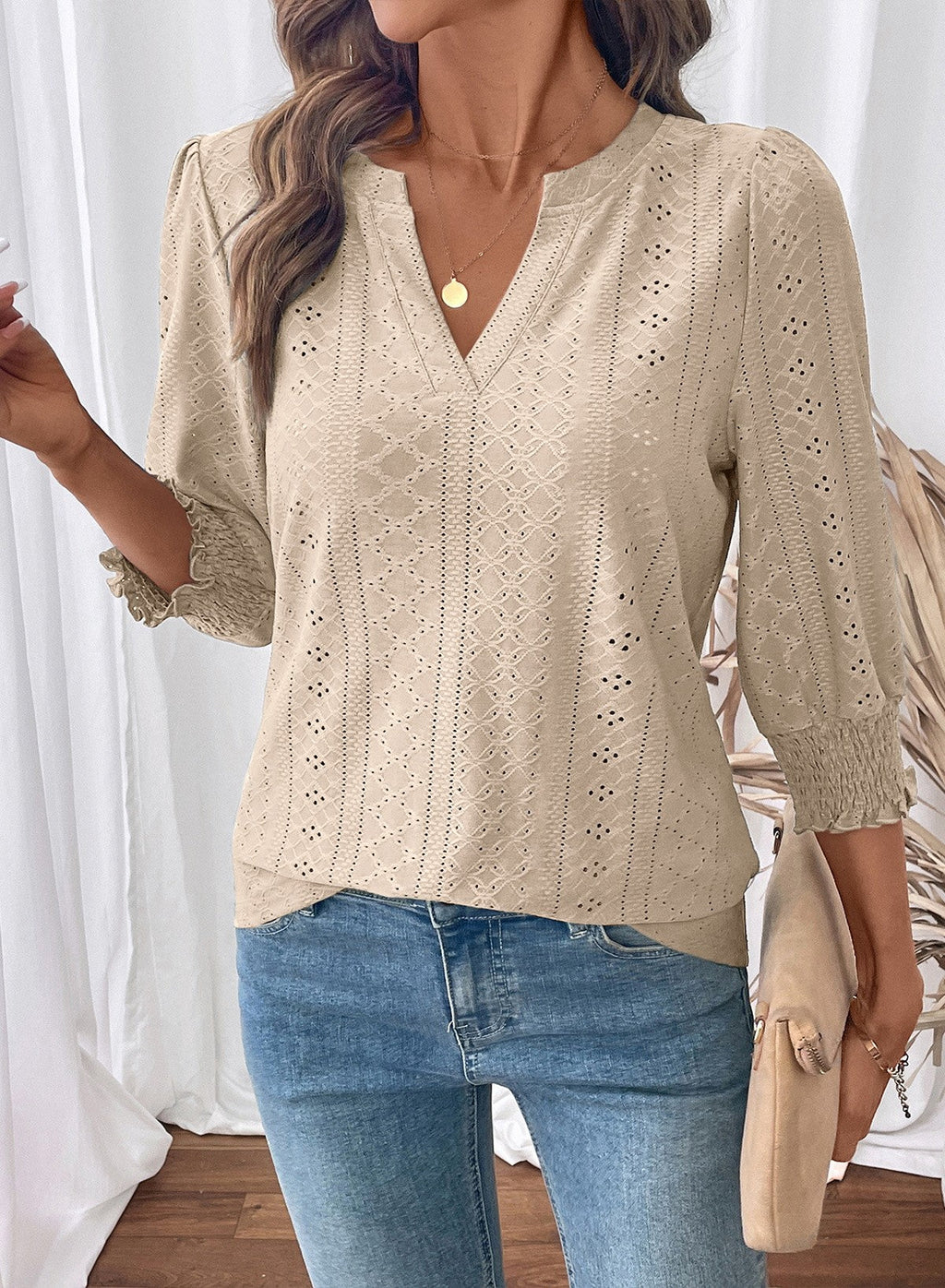 Dokotoo Womens Hollow Out Blouses 3/4 Sleeve Business Tops T-Shirts 2026