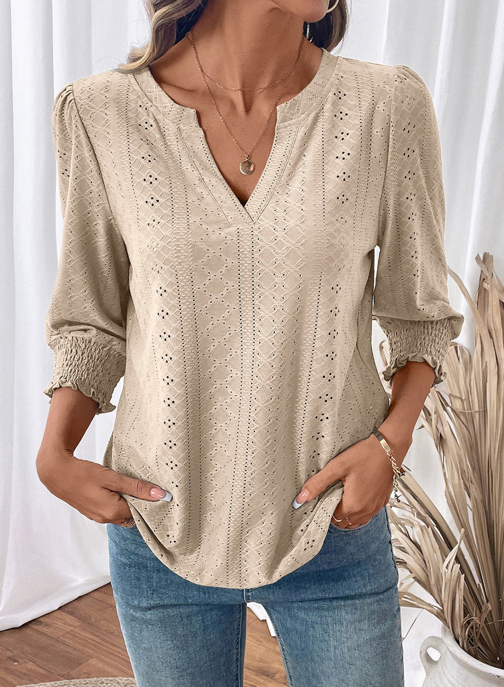 Dokotoo Womens Hollow Out Blouses 3/4 Sleeve Business Tops T-Shirts 2026