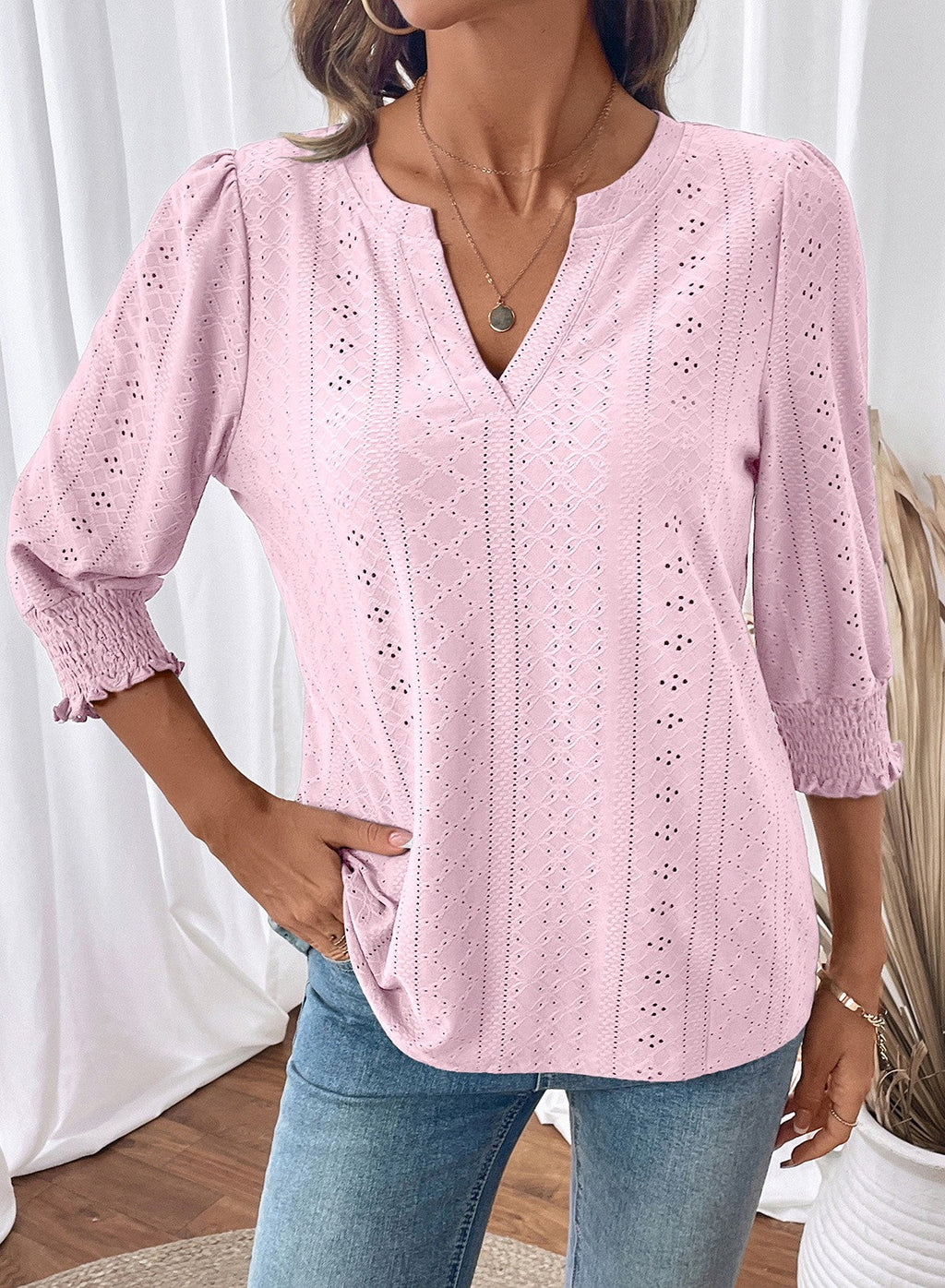 Dokotoo Womens Hollow Out Blouses 3/4 Sleeve Business Tops T-Shirts 2026