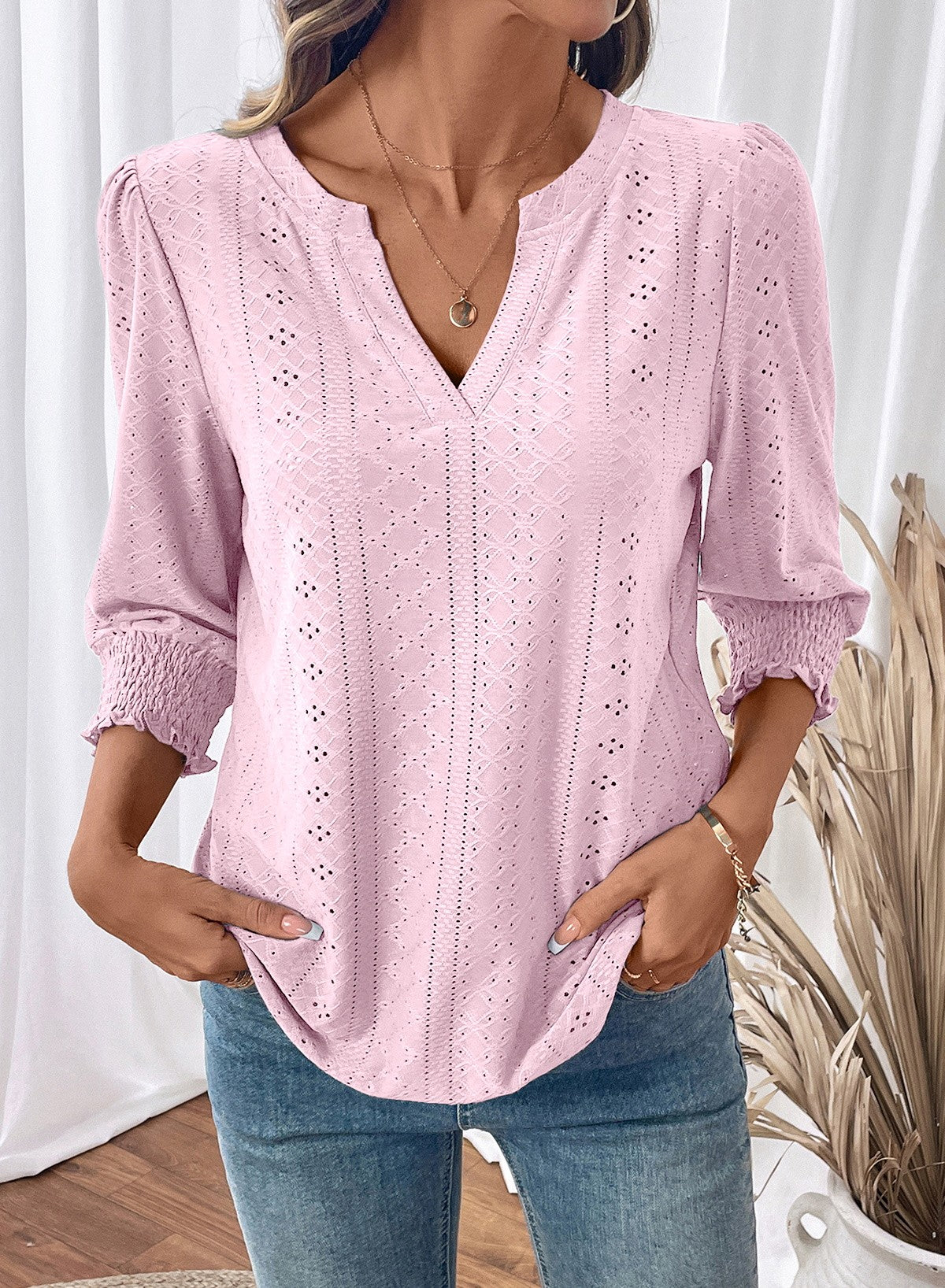 Dokotoo Womens Hollow Out Blouses 3/4 Sleeve Business Tops T-Shirts 2026