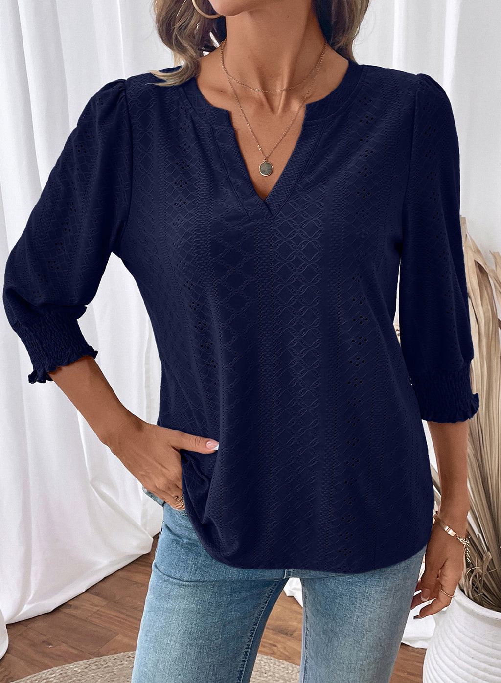 Dokotoo Womens Hollow Out Blouses 3/4 Sleeve Business Tops T-Shirts 2026
