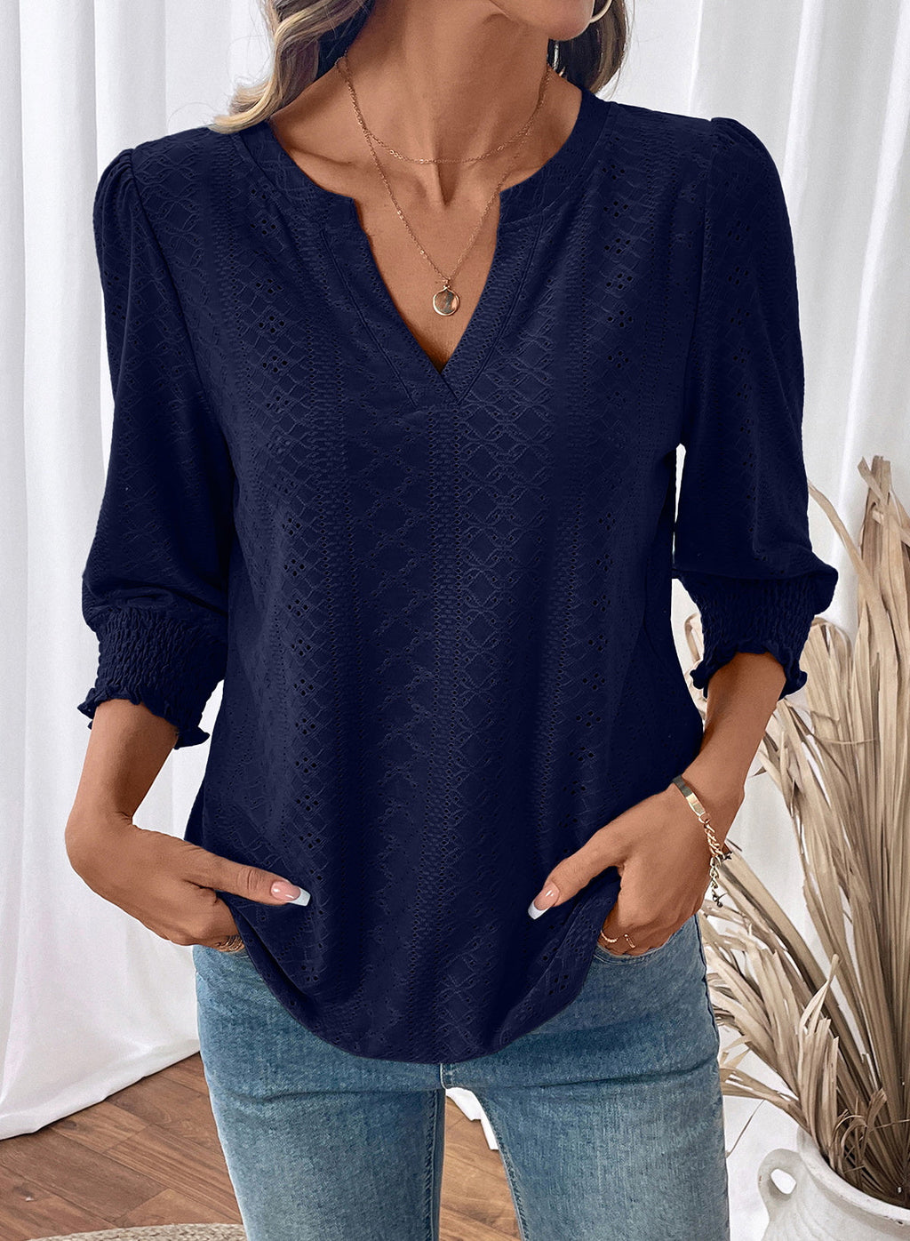 Dokotoo Womens Hollow Out Blouses 3/4 Sleeve Business Tops T-Shirts 2026