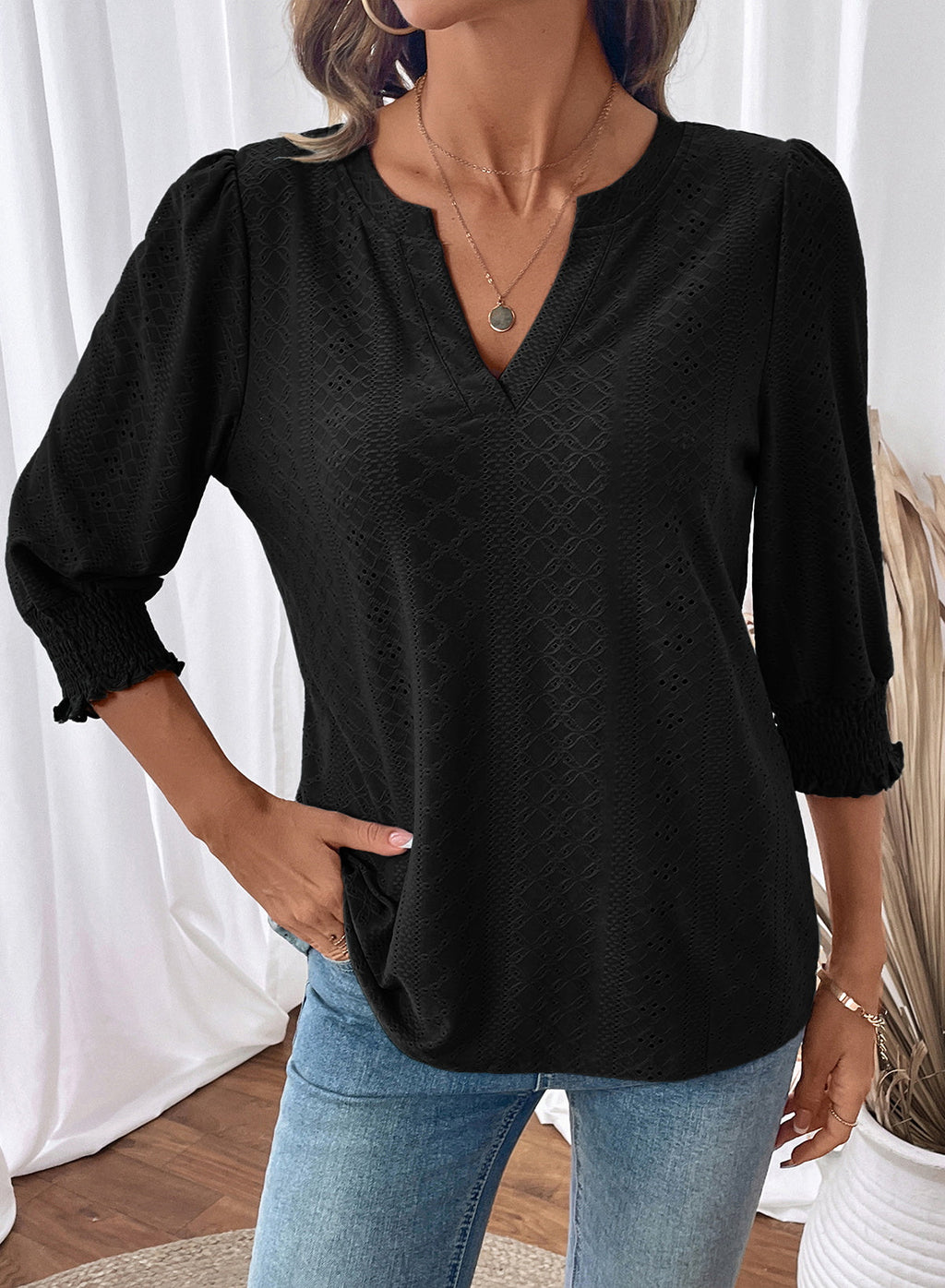 Dokotoo Womens Hollow Out Blouses 3/4 Sleeve Business Tops T-Shirts 2026
