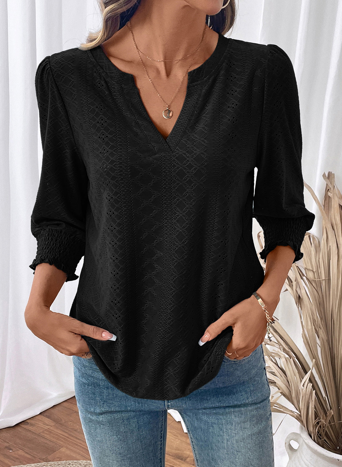 Dokotoo Womens Hollow Out Blouses 3/4 Sleeve Business Tops T-Shirts 2026