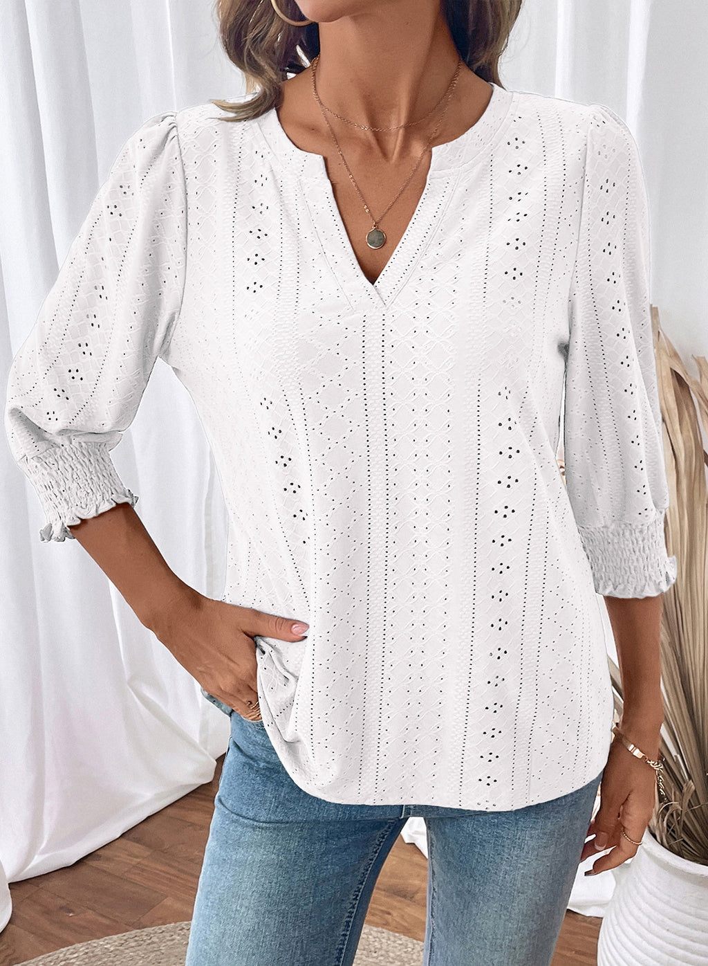 Dokotoo Womens Hollow Out Blouses 3/4 Sleeve Business Tops T-Shirts 2026