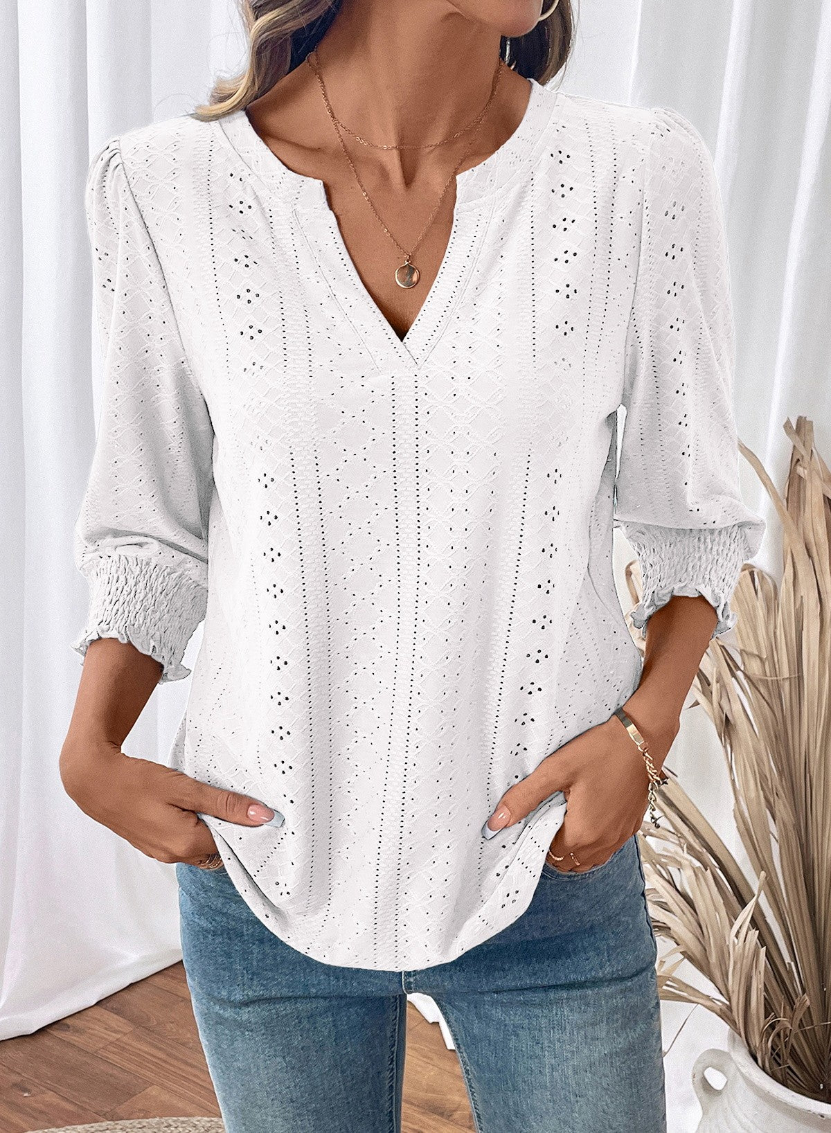 Dokotoo Womens Hollow Out Blouses 3/4 Sleeve Business Tops T-Shirts 2026