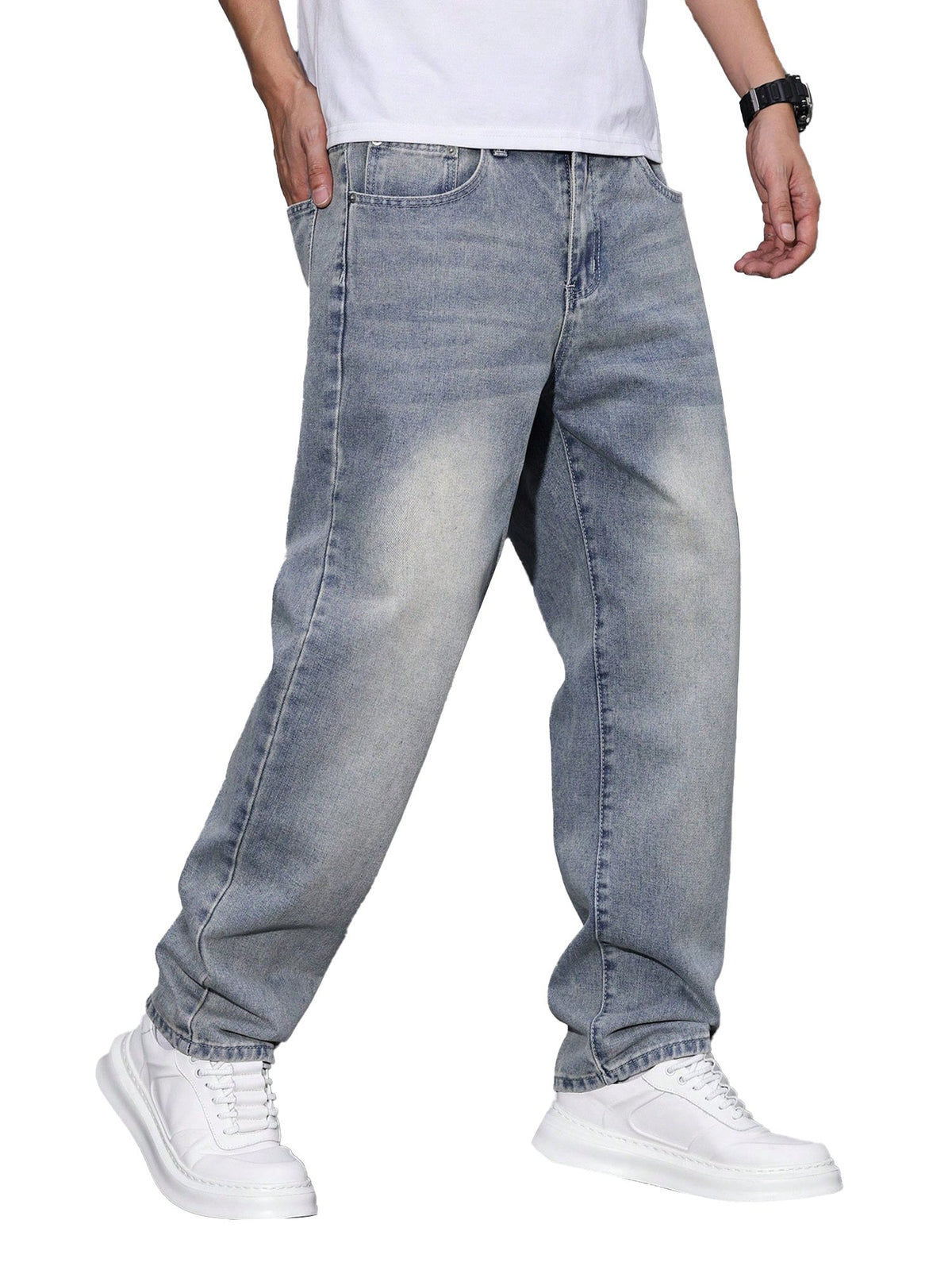 Dokotoo Men Mens Baggy Wide Leg Jeans Loose Fit Denim Pants