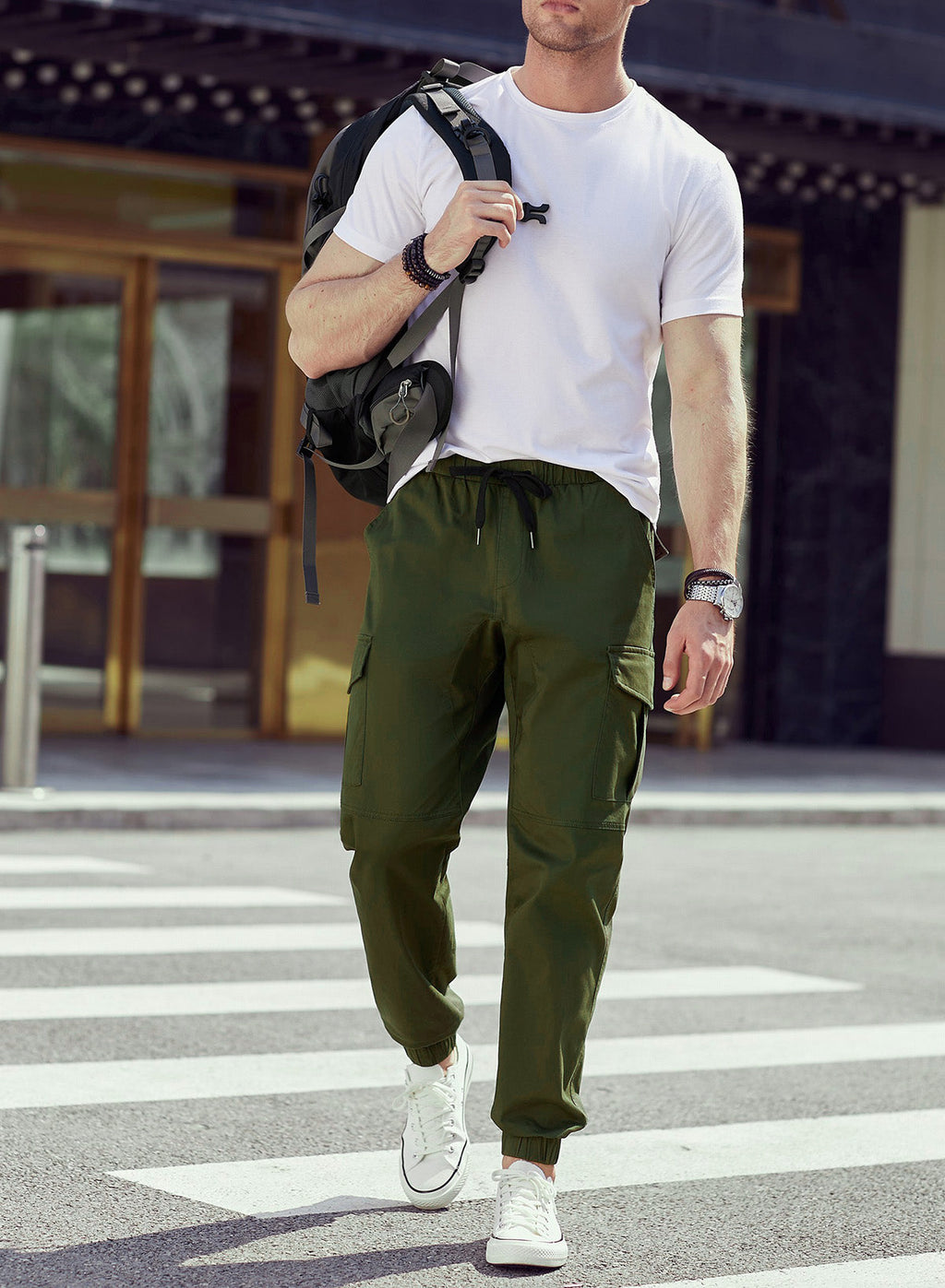Dokotoo Men Men's Cotton Cargo Joggers Slim Fit Work Pants