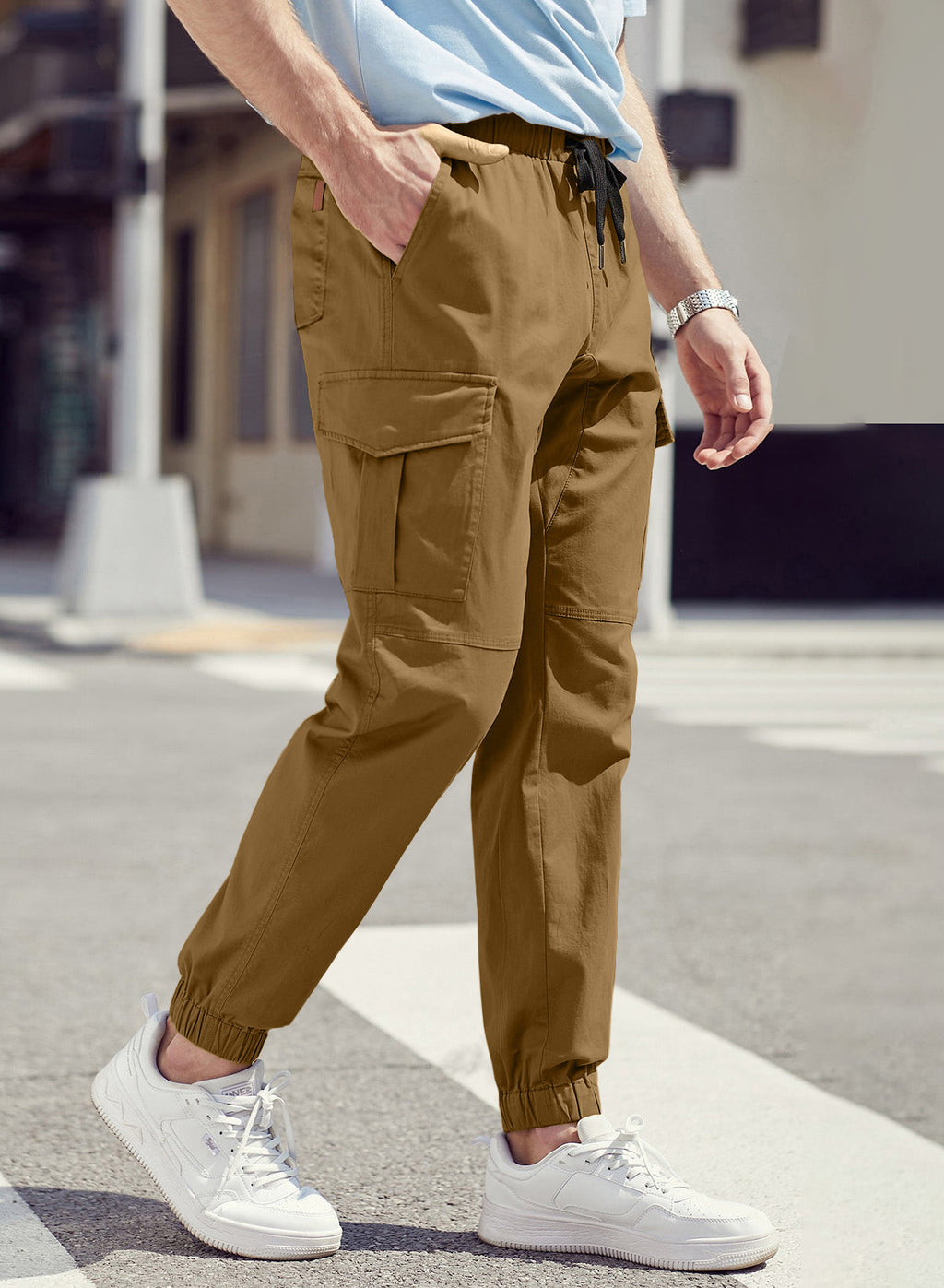 Dokotoo Men Men's Cotton Cargo Joggers Slim Fit Work Pants