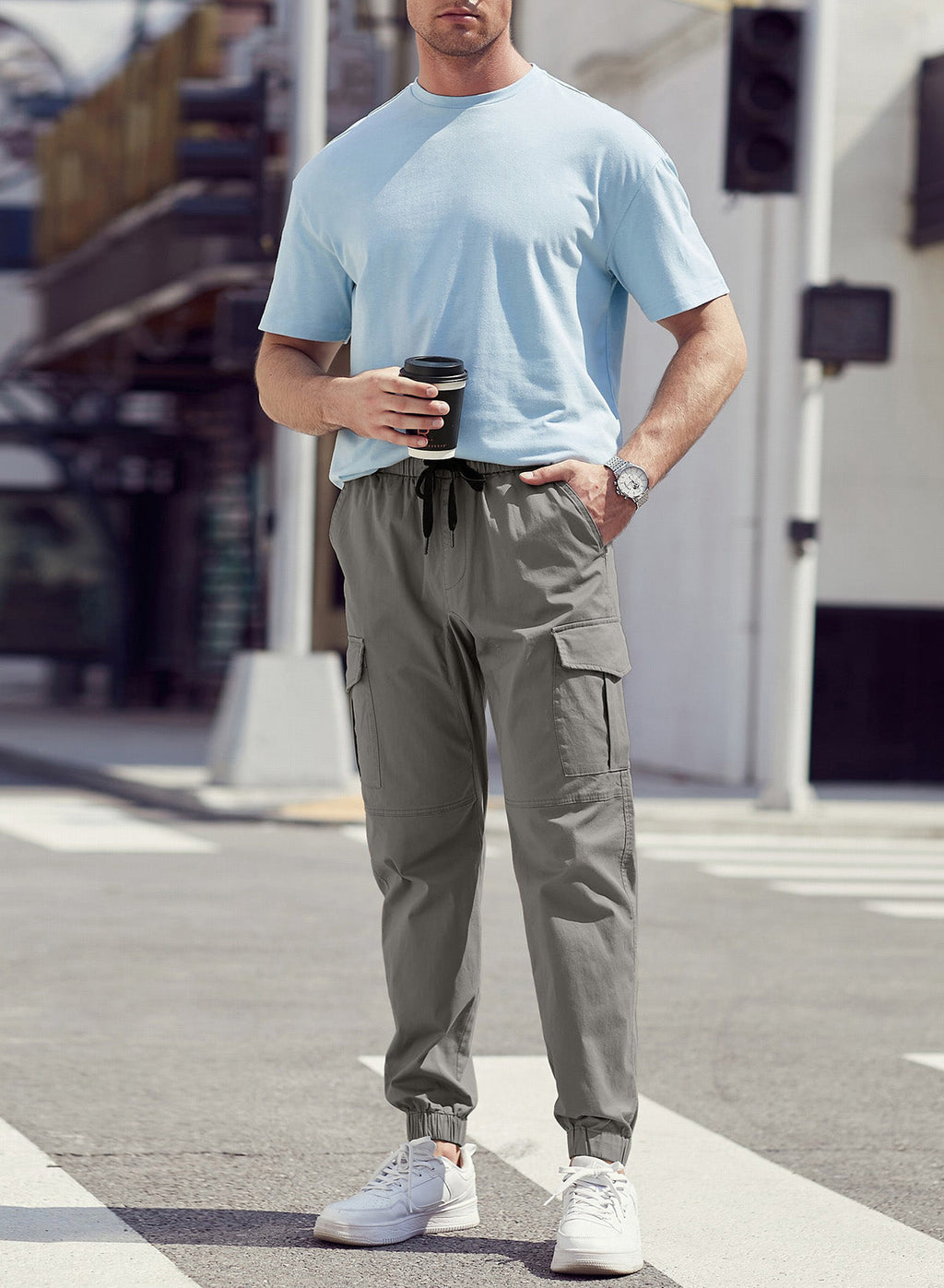 Dokotoo Men Men's Cotton Cargo Joggers Slim Fit Work Pants