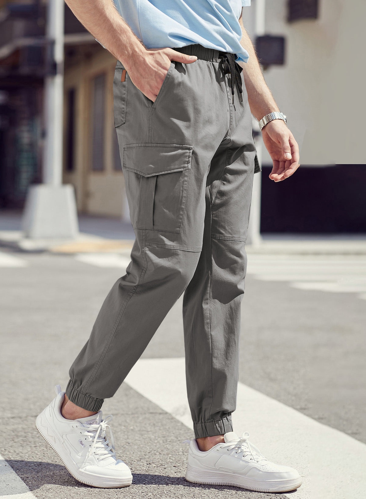 Dokotoo Men Men's Cotton Cargo Joggers Slim Fit Work Pants