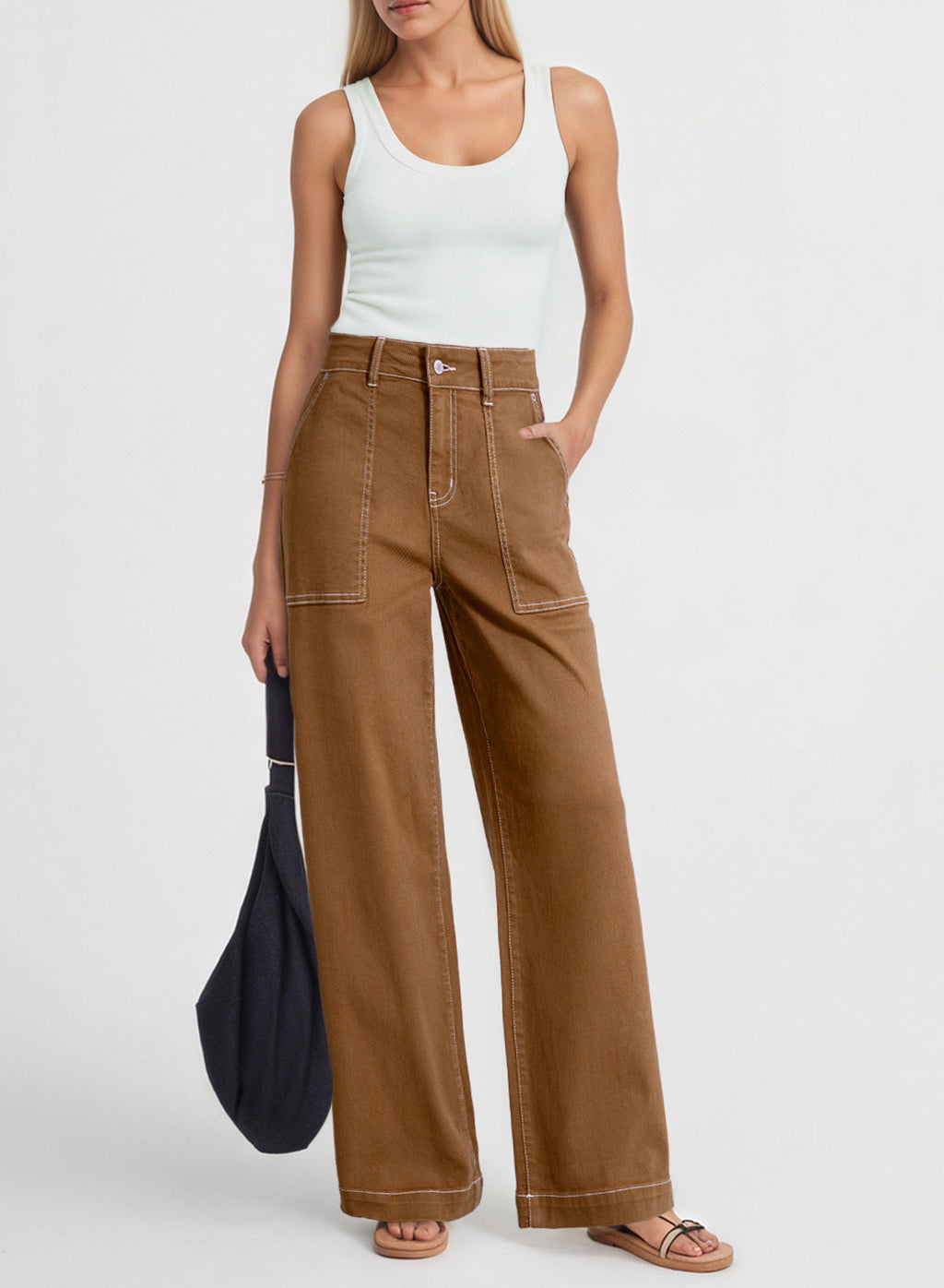 Dokotoo Women's Pants High Waisted Jeans Stretch Colorblock Denim Pants