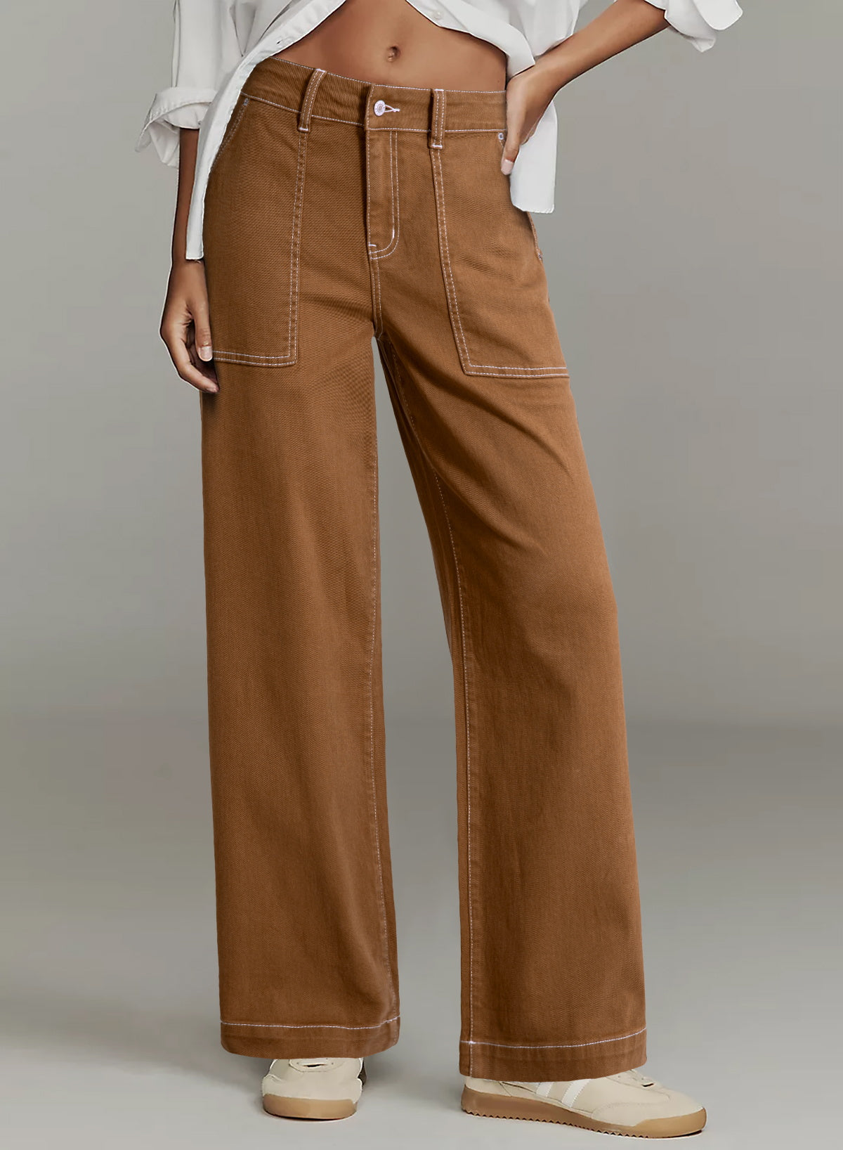 Dokotoo Women's Pants High Waisted Jeans Stretch Colorblock Denim Pants