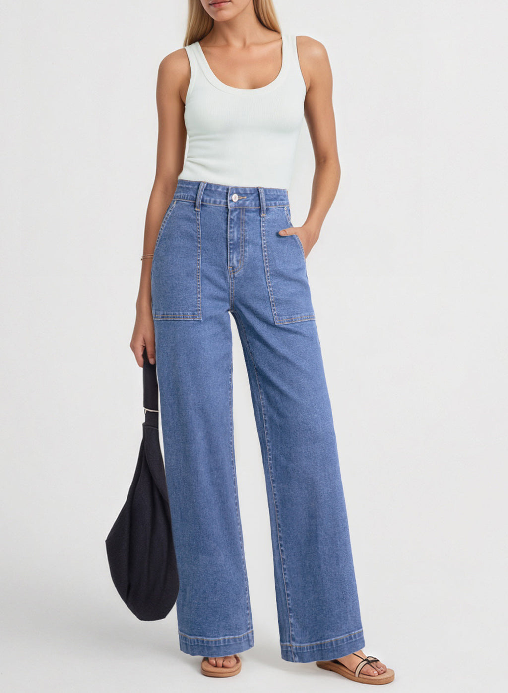 Dokotoo Women's Pants High Waisted Jeans Stretch Colorblock Denim Pants