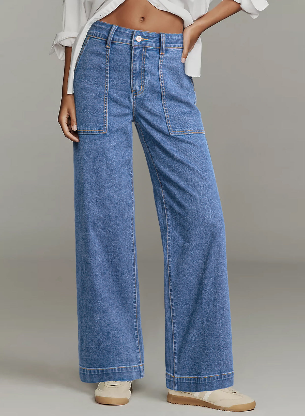Dokotoo Women's Pants High Waisted Jeans Stretch Colorblock Denim Pants