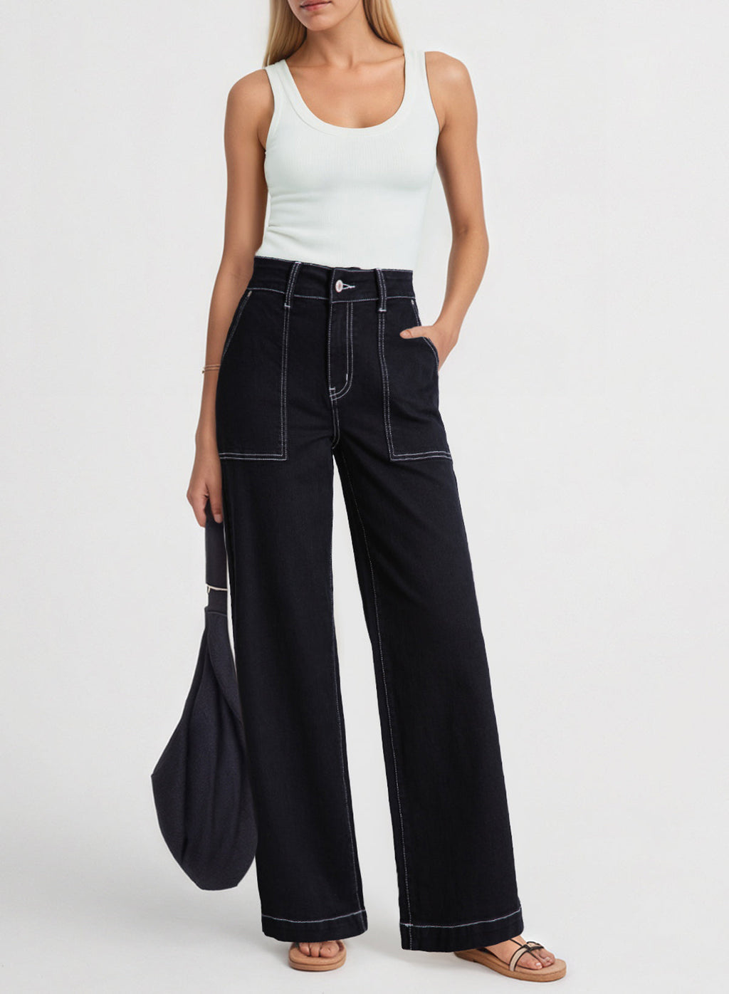 Dokotoo Women's Pants High Waisted Jeans Stretch Colorblock Denim Pants