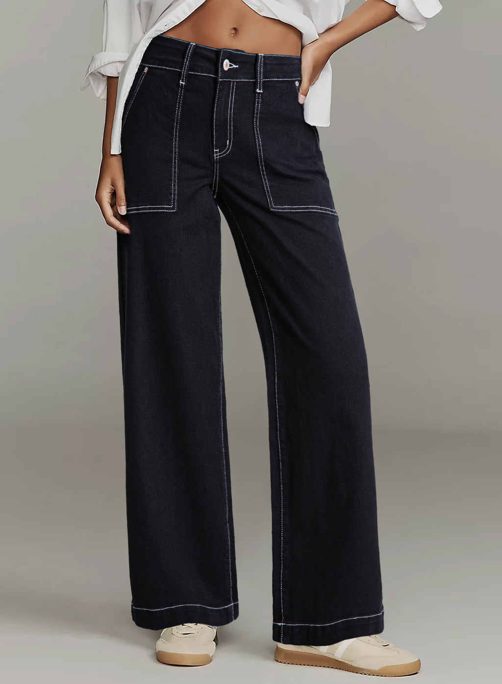 Dokotoo Women's Pants High Waisted Jeans Stretch Colorblock Denim Pants