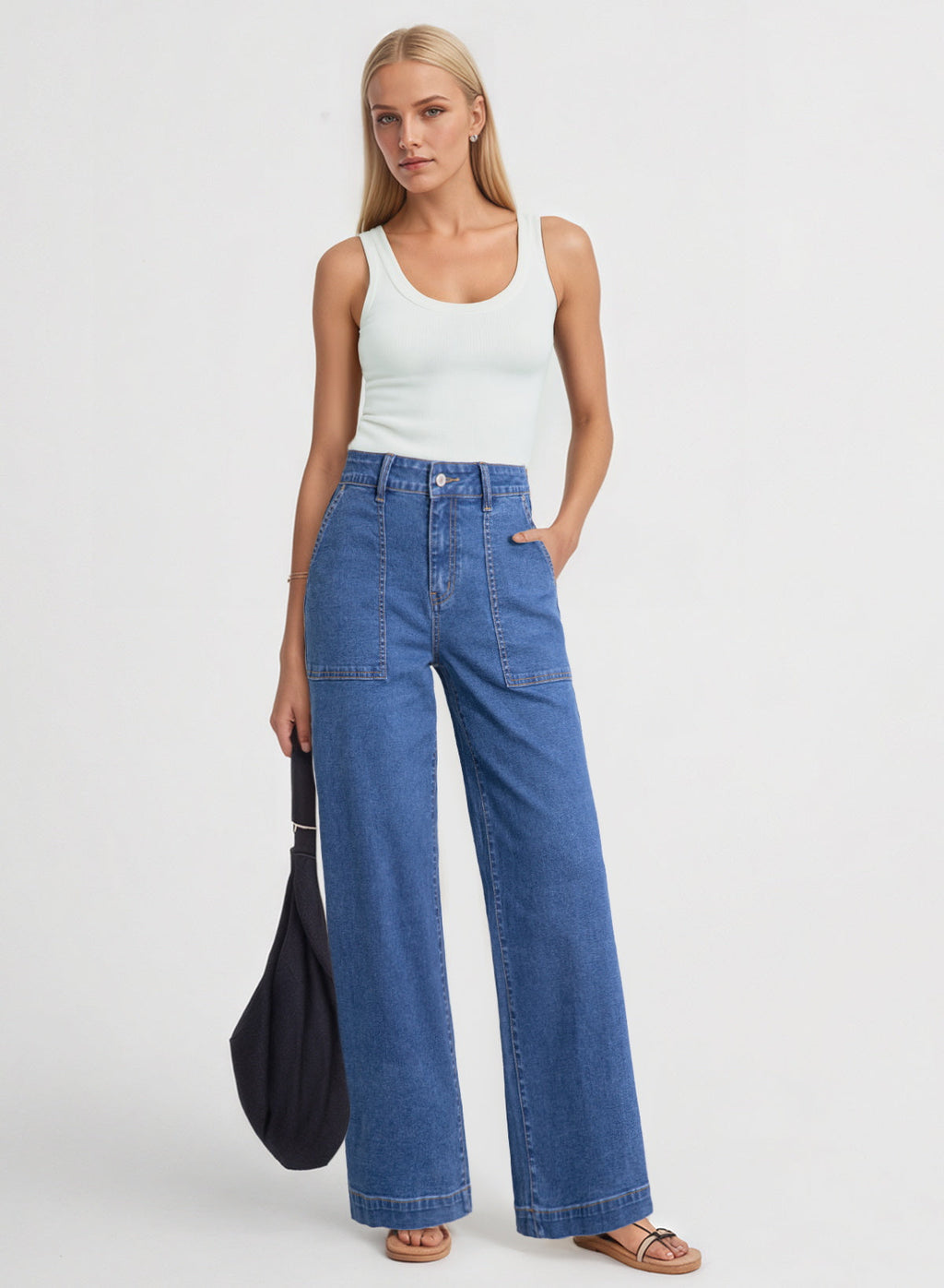 Dokotoo Women's Pants High Waisted Jeans Stretch Colorblock Denim Pants